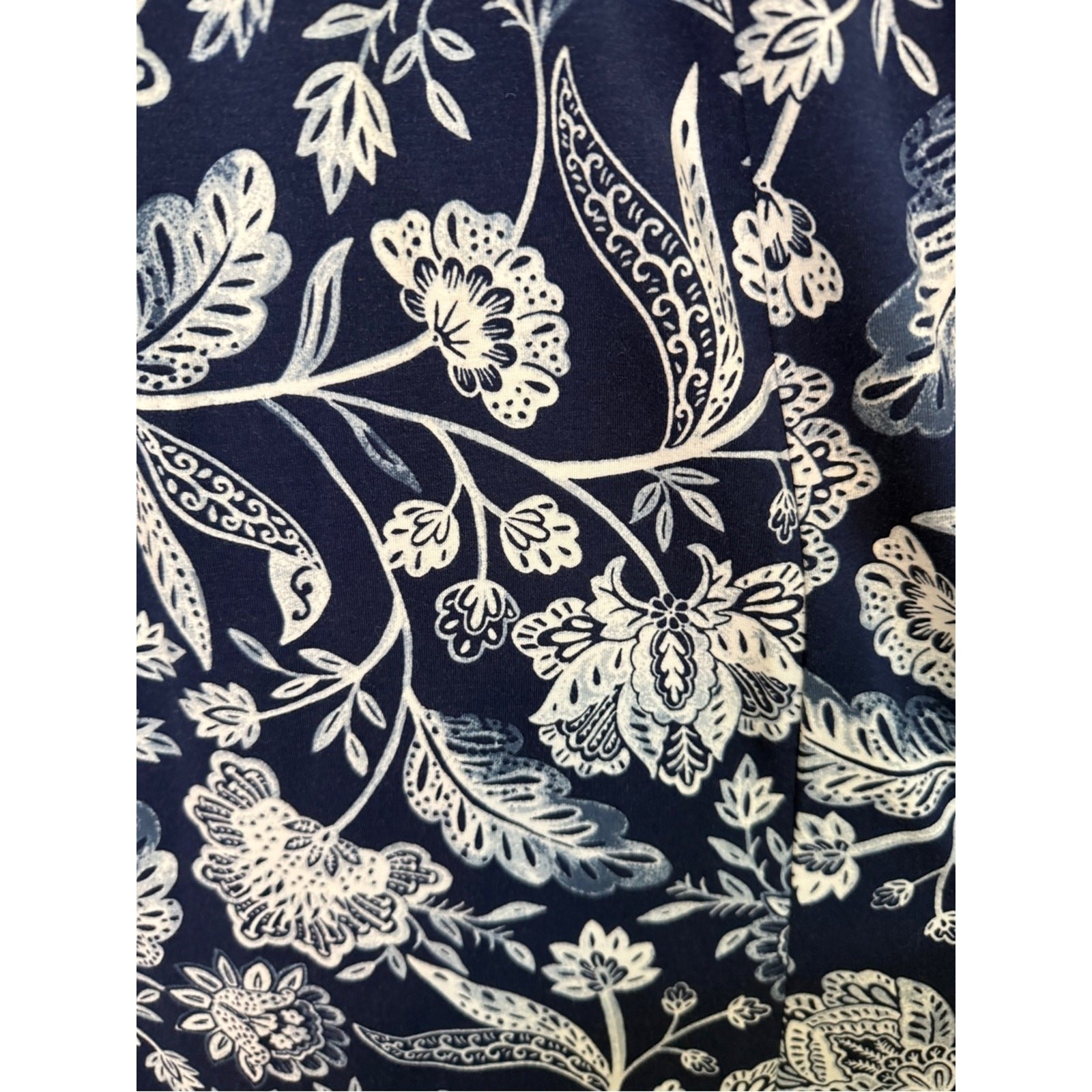 Coldwater Creek Navy Blue and White Floral Midi Dress Pockets Excellent Large