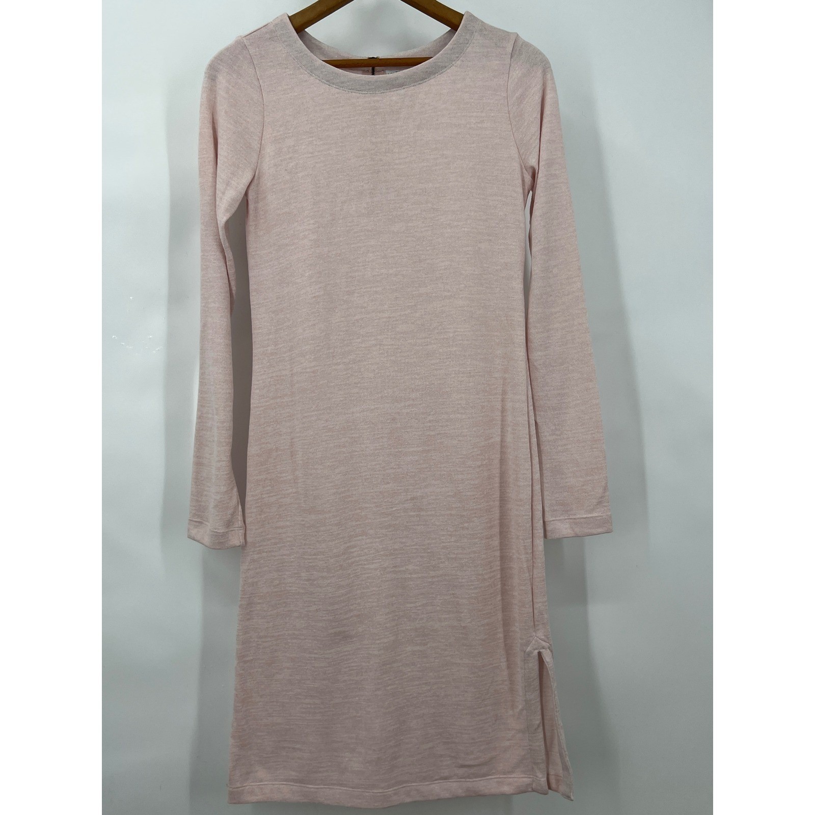 Lole Womens XS Pink Heathered Knit Long Sleeve Crew Neck Zip Back Midi Dress