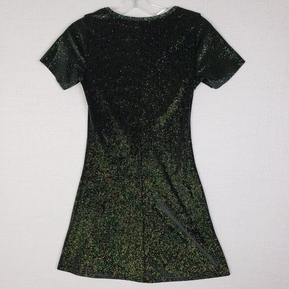 REFORMATION Glitter Mini Dress Shimmer Short Sleeve Fitted size XS Stretch