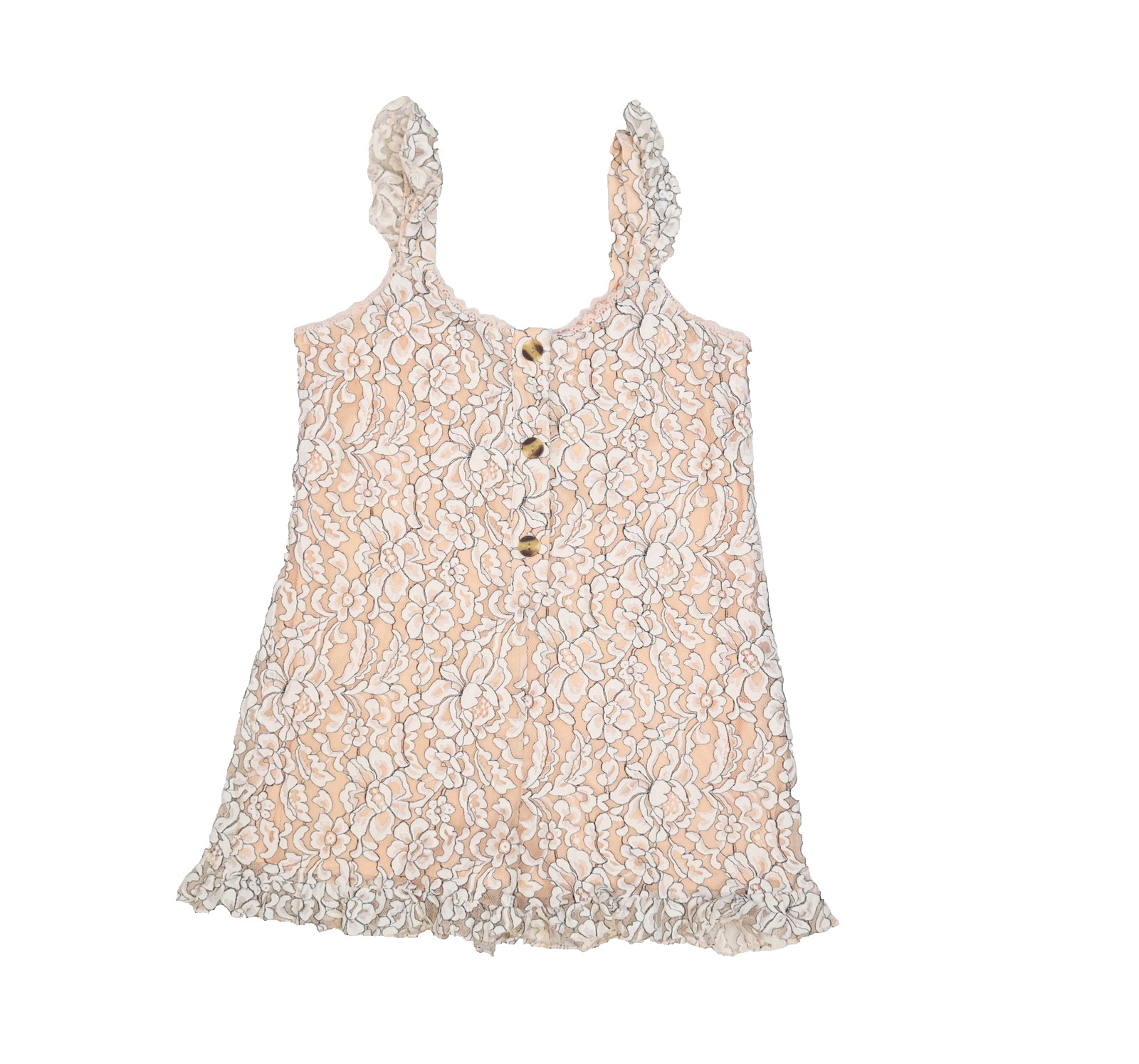 Peach Love California Dress Womens Large Pink Floral Lace Sleeveless Ruffle Boho