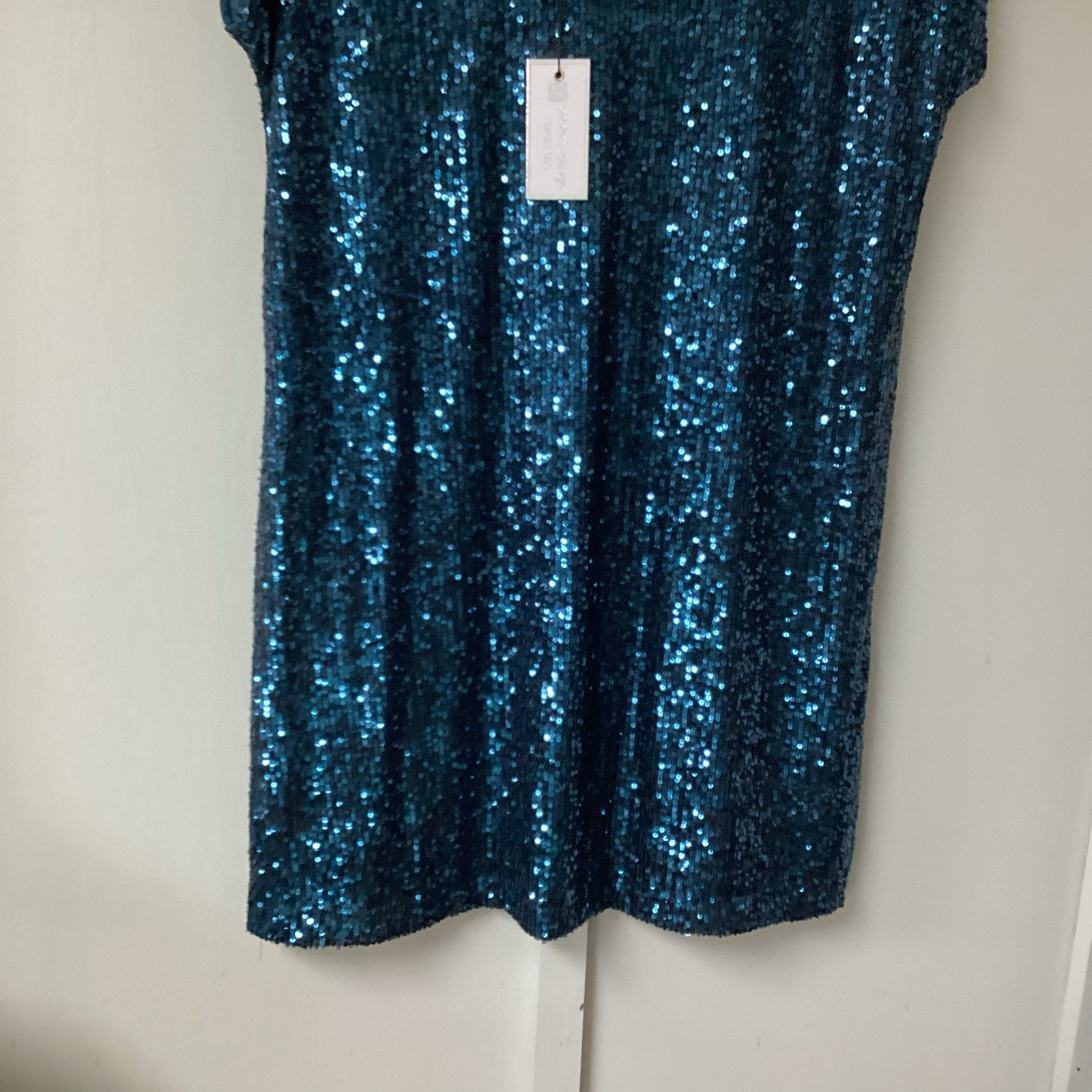 Cable & Gauge Blue Sequin Short Sleeve Shift Dress Women’s M Party Cocktail New