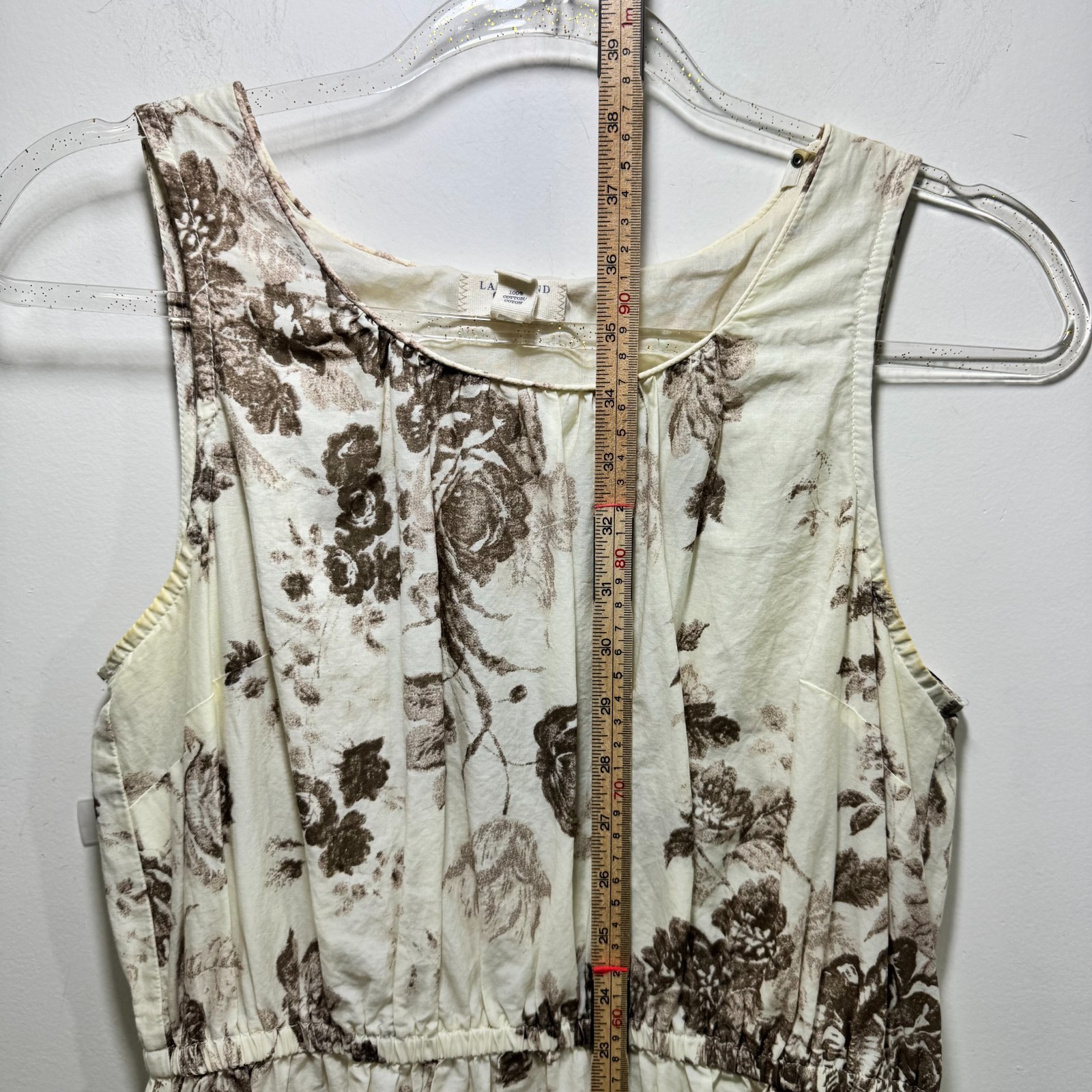 Lands End Canvas Coastal 100% Cotton Toile Floral Shabby Fit Flare Dress 6 Ivory
