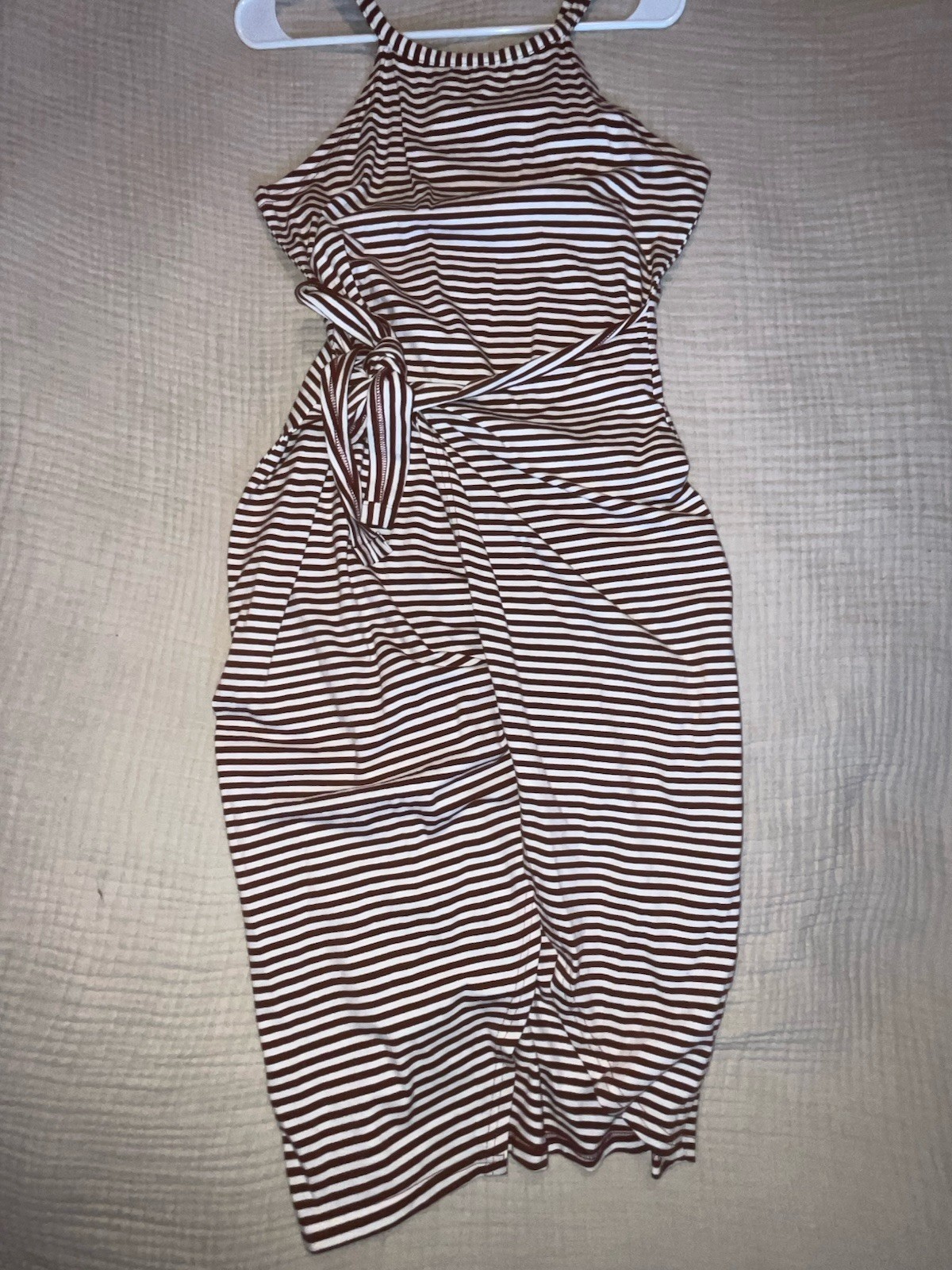 Fashion Women’s Brown & White Striped Sleeveless Wrap Dress One-Piece Size M