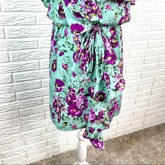 Sugar Lips Sage in Ruffles Multicolored Floral Sleeveless Blouson Dress Medium