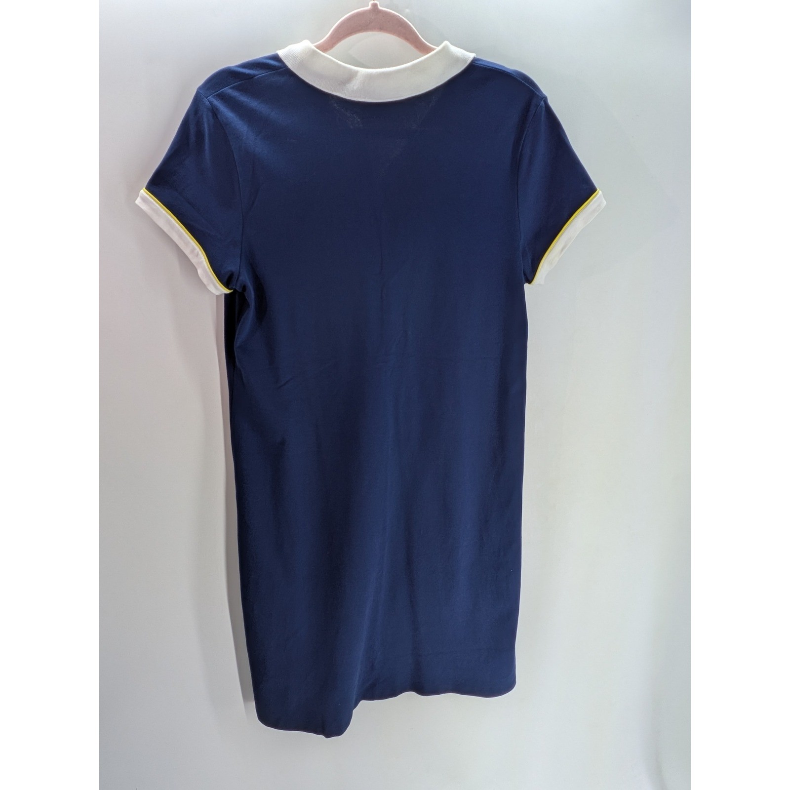 Lands End Womens Navy Blue Polo Dress White Yellow Trim Short Sleeve S M 10-12