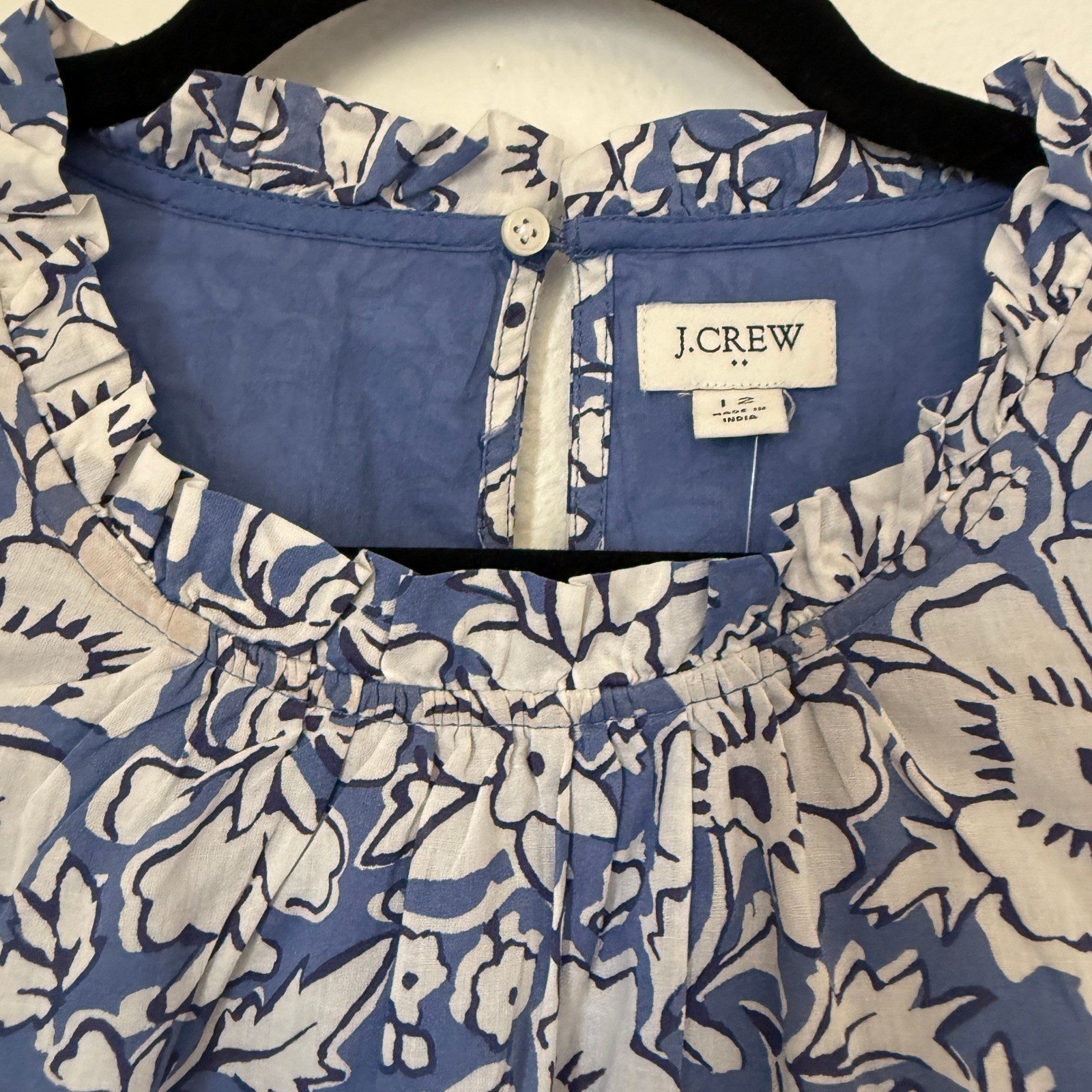 J.Crew Blue Floral Block Print Ruffle Tiered Midi Dress Pockets CA214 Sz 12 NWT
