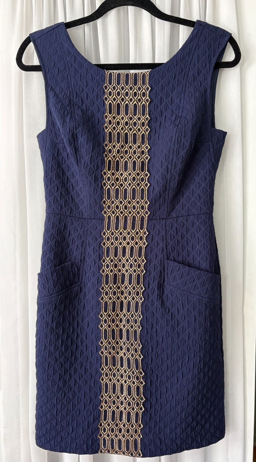 Anthropologie Tracy Reese Plenty Valerie Dress Navy Blue Gold Embroidery Shift 4