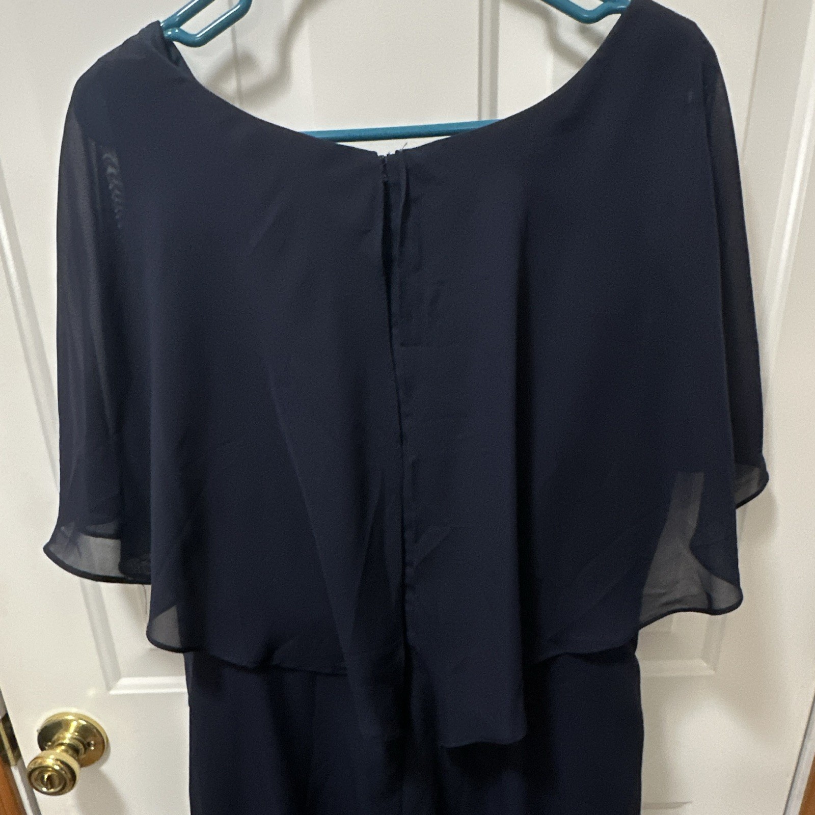 Blue Plus Size 16W Midi Chiffon Boat Neck Sheath Flutter Sleeve Ruched Dress