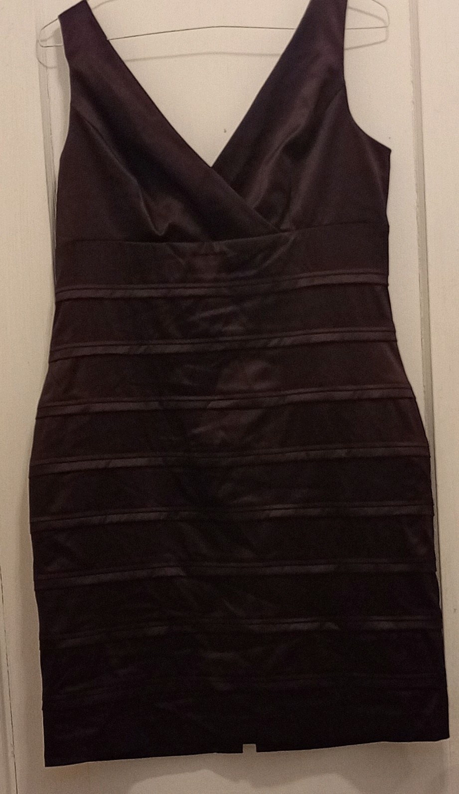 American Living Brown Satin Sheath Dress V-Neck Sleeveless Knee Length Size 16