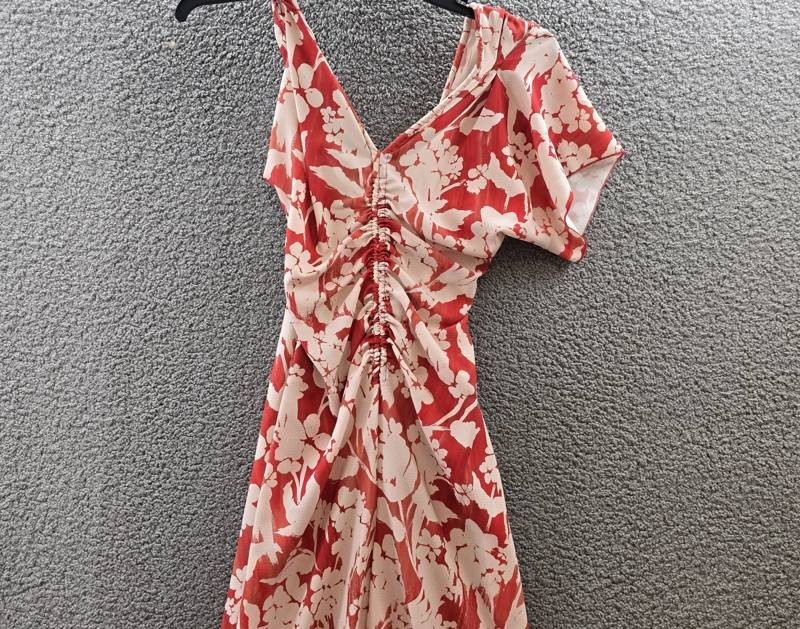 Victoria Beckham Asymmetric Ruched Detail Midi Dress Women’s 4UK Chilli Back Zip