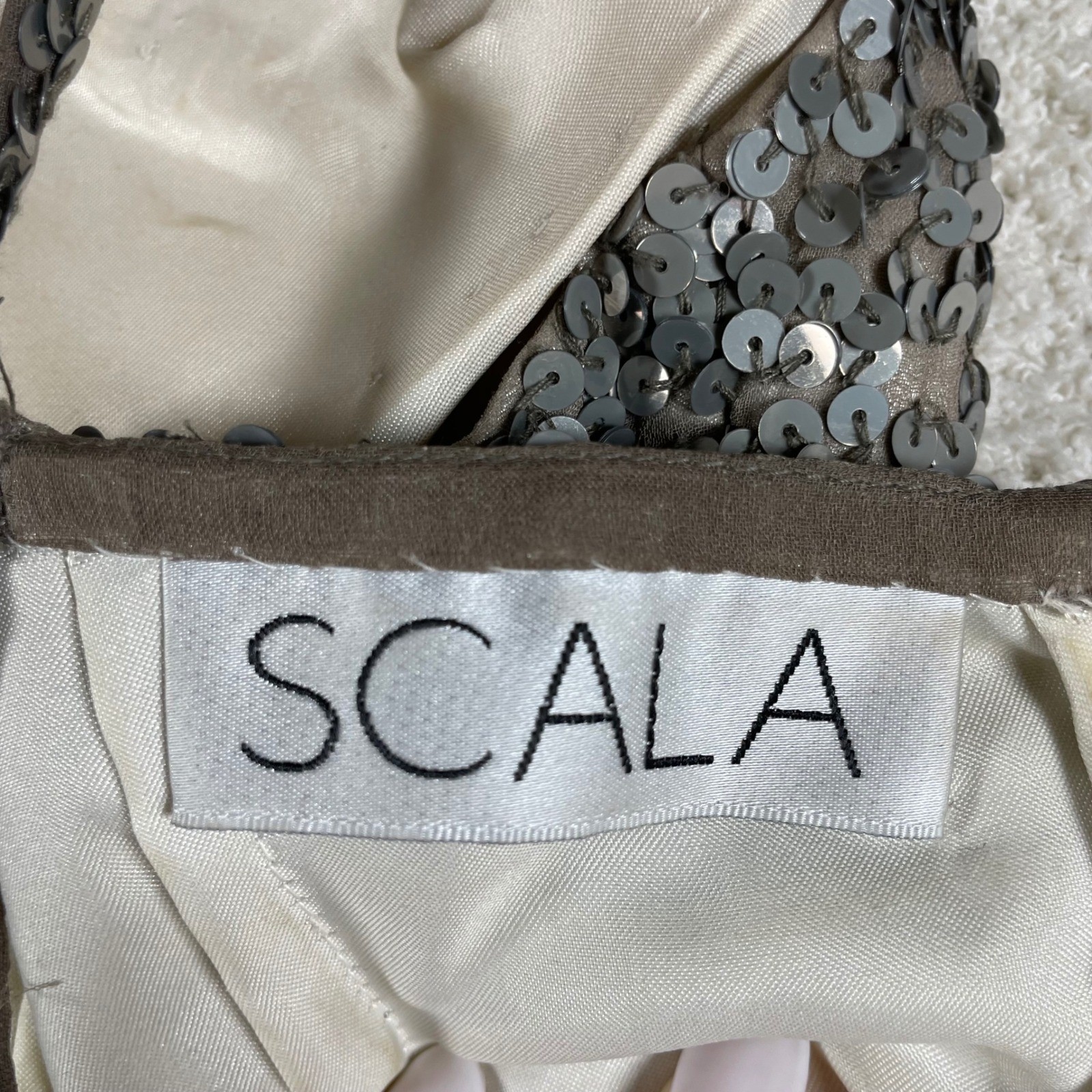 scala 100% silk sequin beaded mini cocktail dress 4 v-neck formal occasion party
