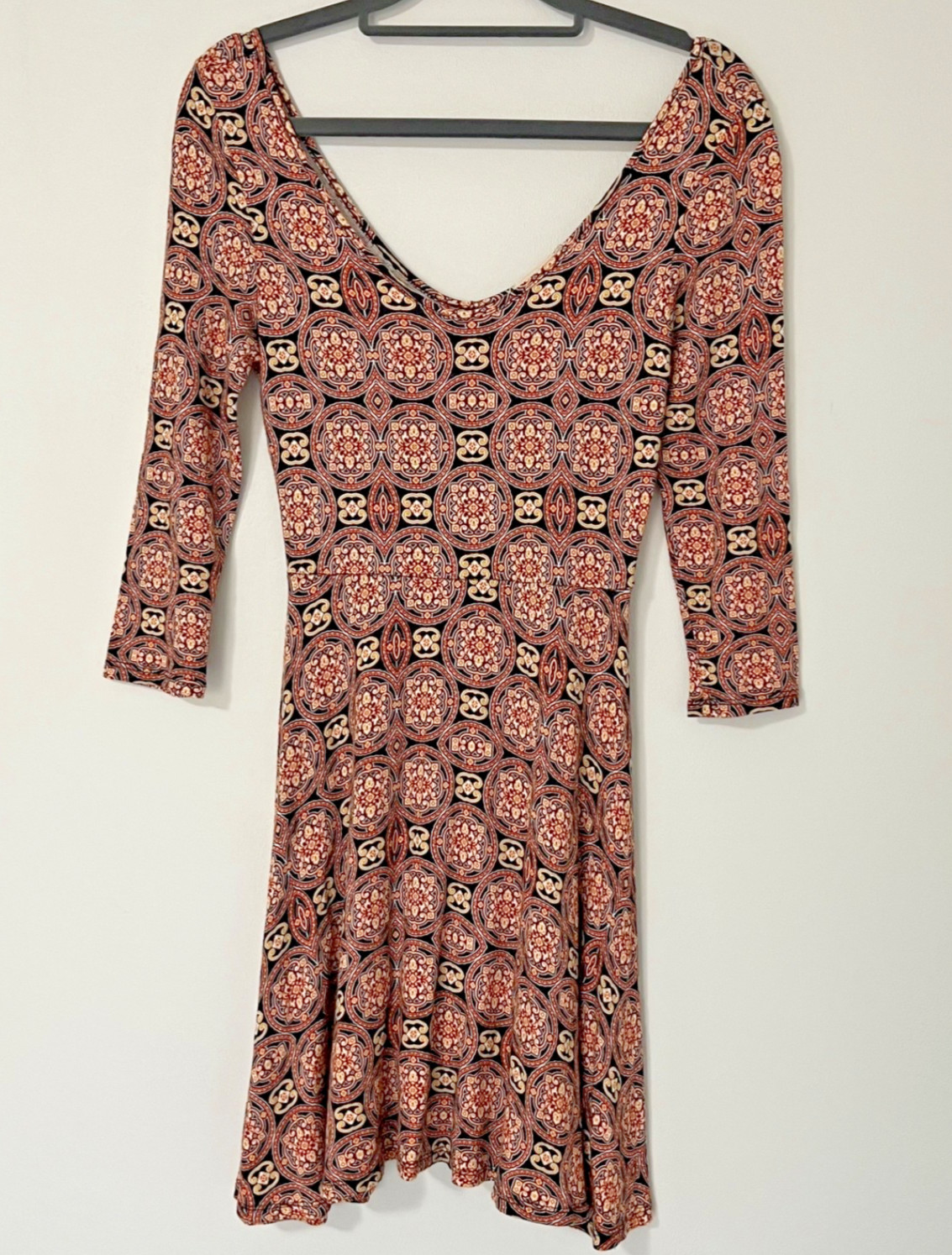 One Clothing Women’s A-line Dress Size S Medallion Print Stretch Soft 3/4 Sleeve