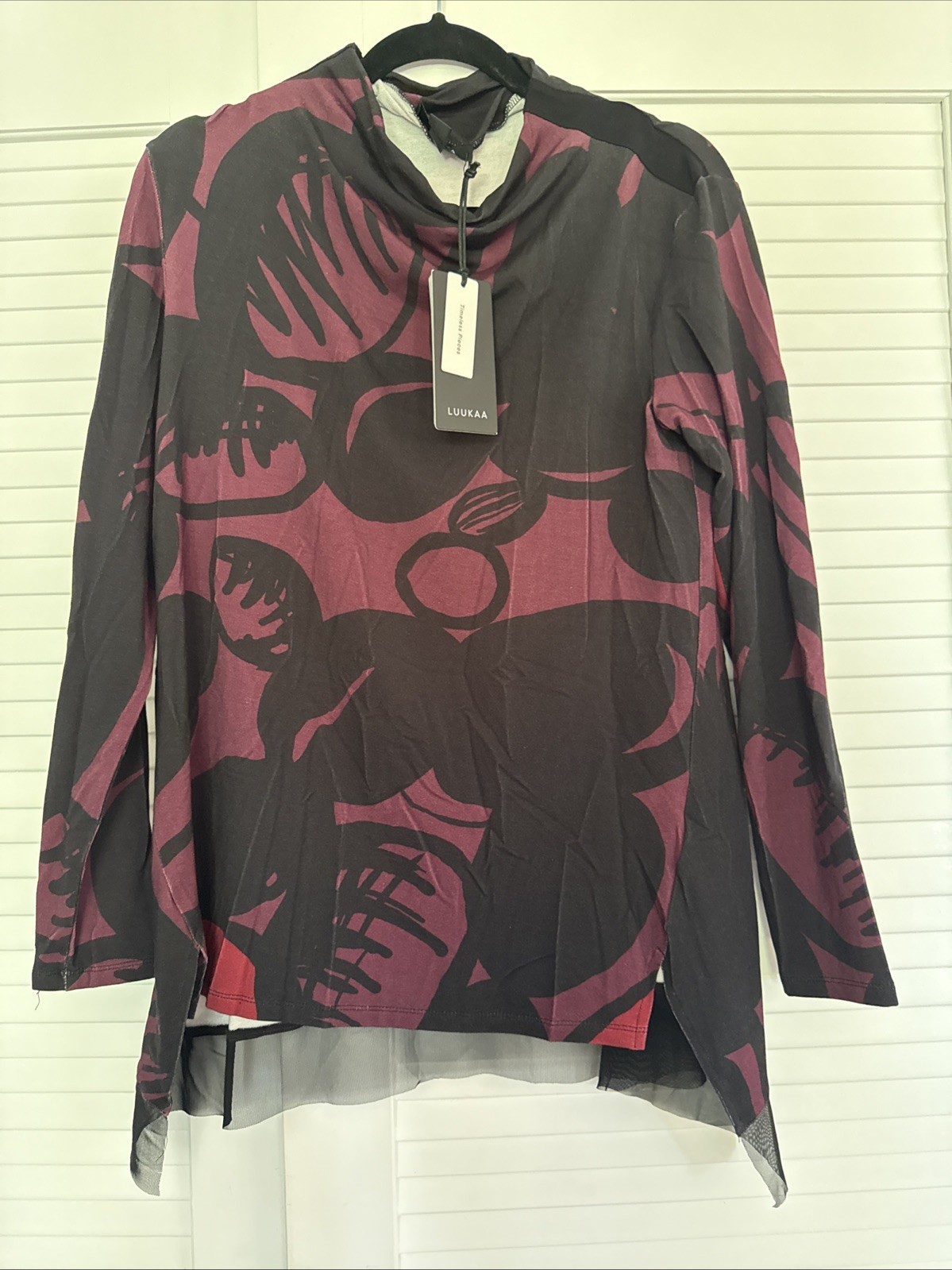 Luukaa New With Tags Black burgundy Dress Tunic Sz 8 Knee Length
