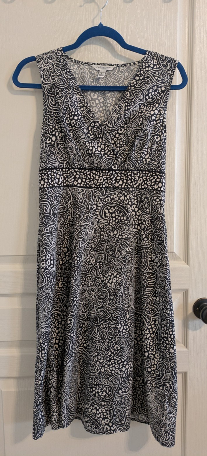 Croft & Barrow Black & White Paisley Sleeveless Midi Dress Cotton Size 8