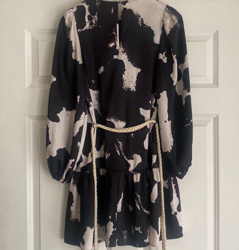Alexis x Target Ruffle Mini Dress Size S Abstract Print Black & Tan Rope Belt