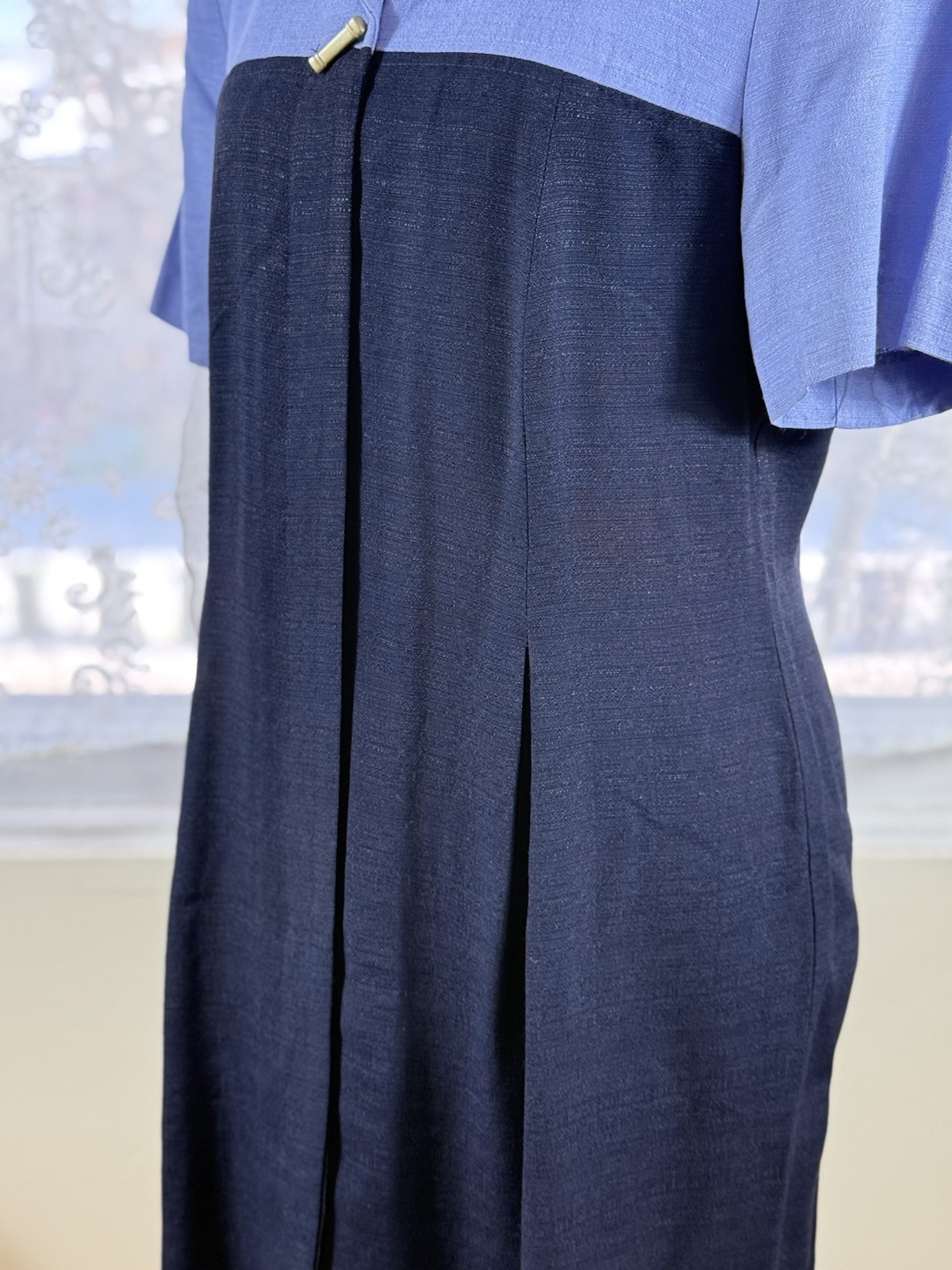Vintage USA Acetate Blend Midi Dress Structured Short Sleeves Dress Classic