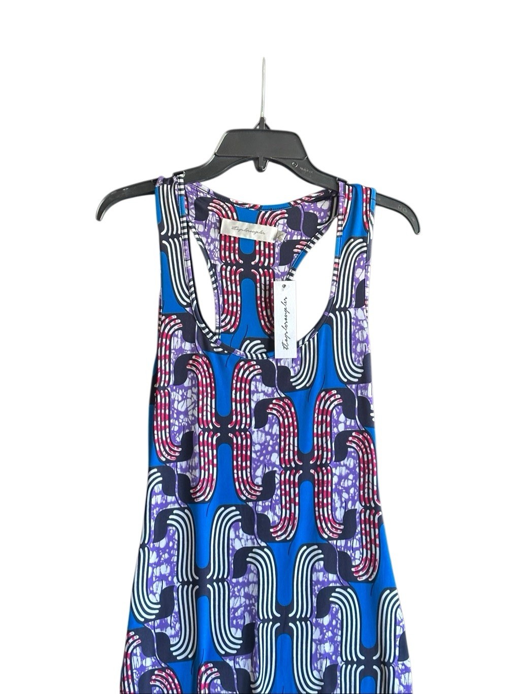 NWT MISA Los Angeles Blue Patterned Sleeveless Tank Maxi Dress. Size Large