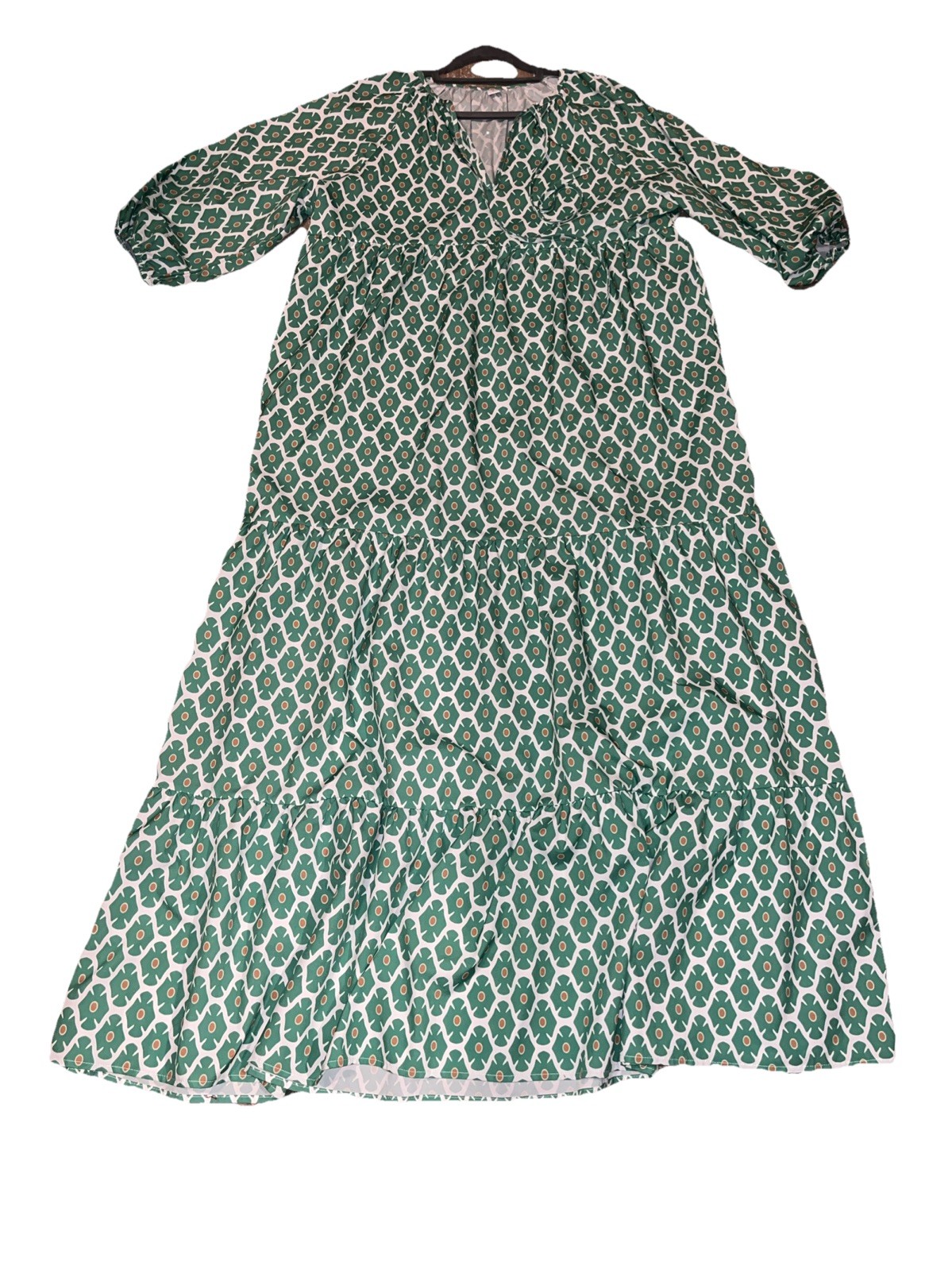 Women’s Southwest Pattern Green and Mustard Long Sleeve Maxi Dress Size L/ XL