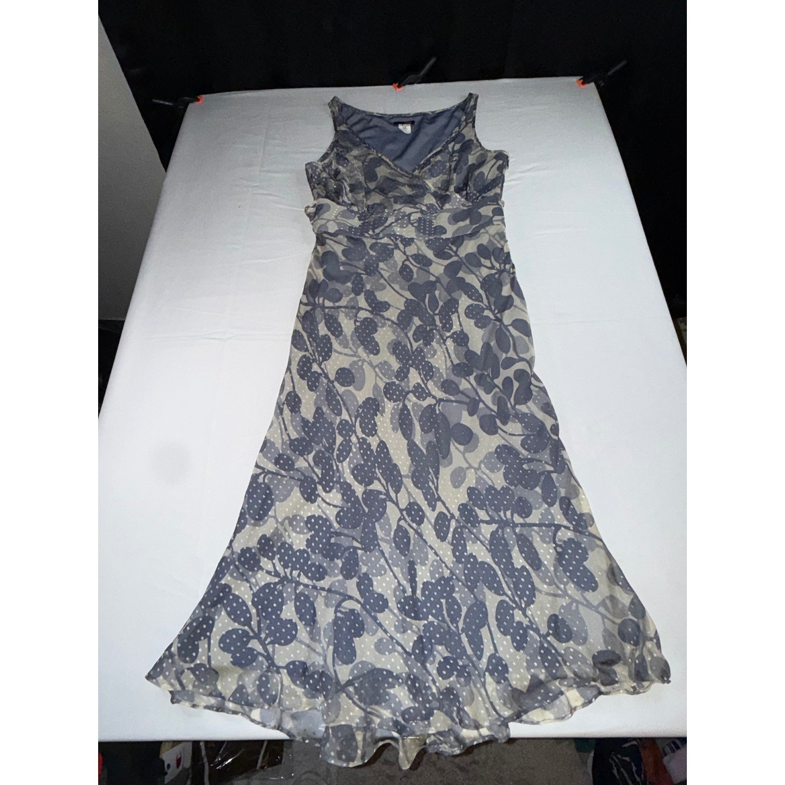 J.Crew Silk Blend Floral Polka Dot Midi Dress Blue Grey Sleeveless Size 8