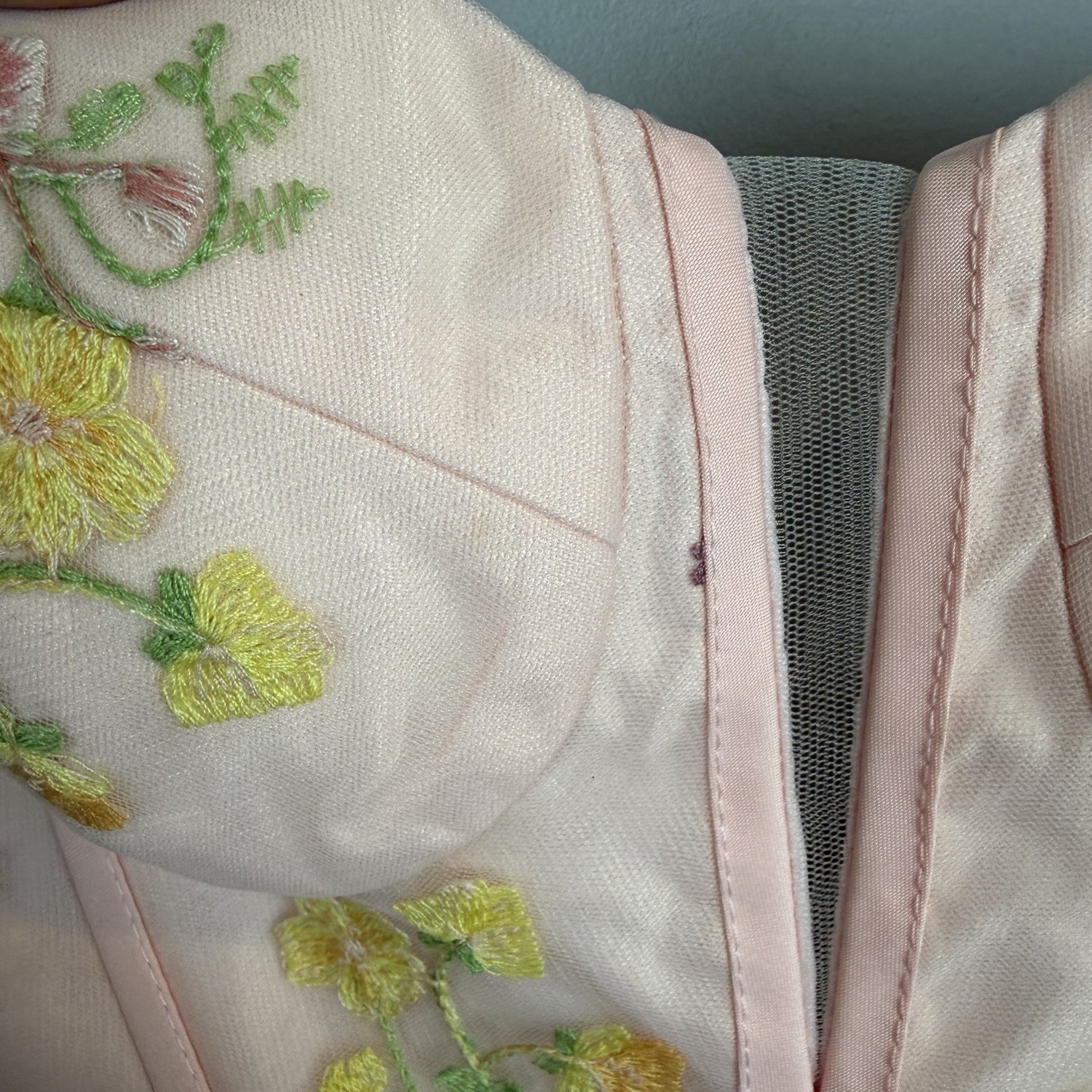 Pink Tulle Mini Dress Fairycore Lace-Up Corset Romantic Embroidered Floral Sz 8
