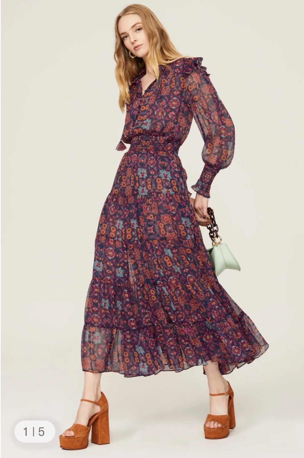 MISA Los Angeles Anisa Chiffon Ruffle Midi Maxi Dress Medium Wedding Guest