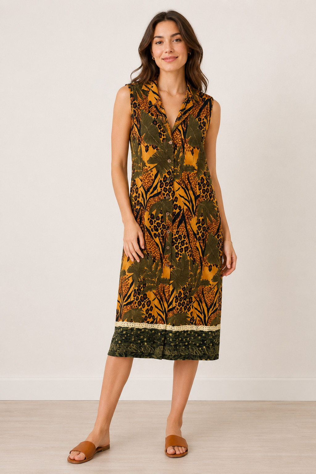 Vintage 90s Olivia Rose Sz 16 Midi Dress Safari Jungle animal print Sleeveless