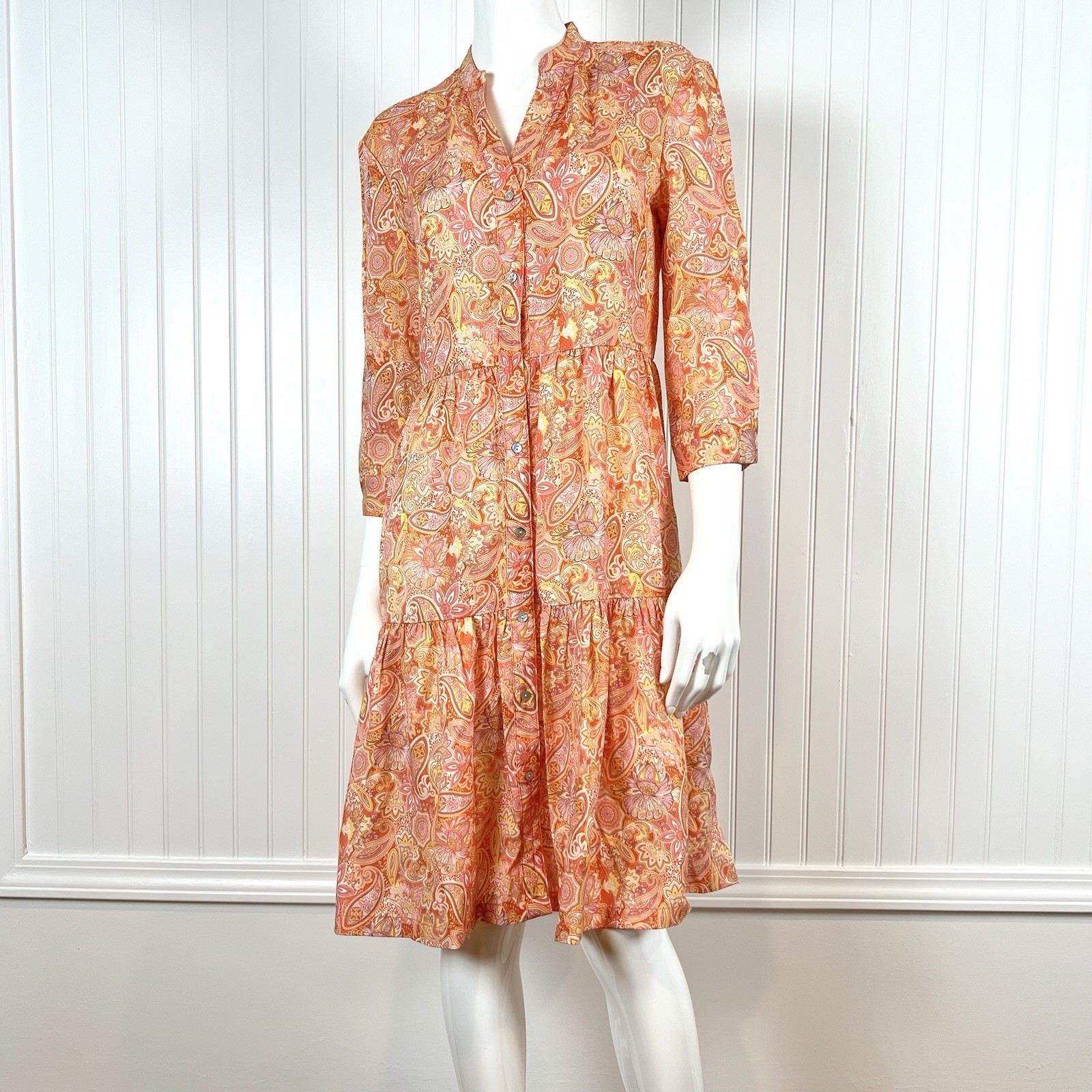 Johnston & Murphy Floral Dress Women’s XS Coral Pink Orange With Boho Tiered