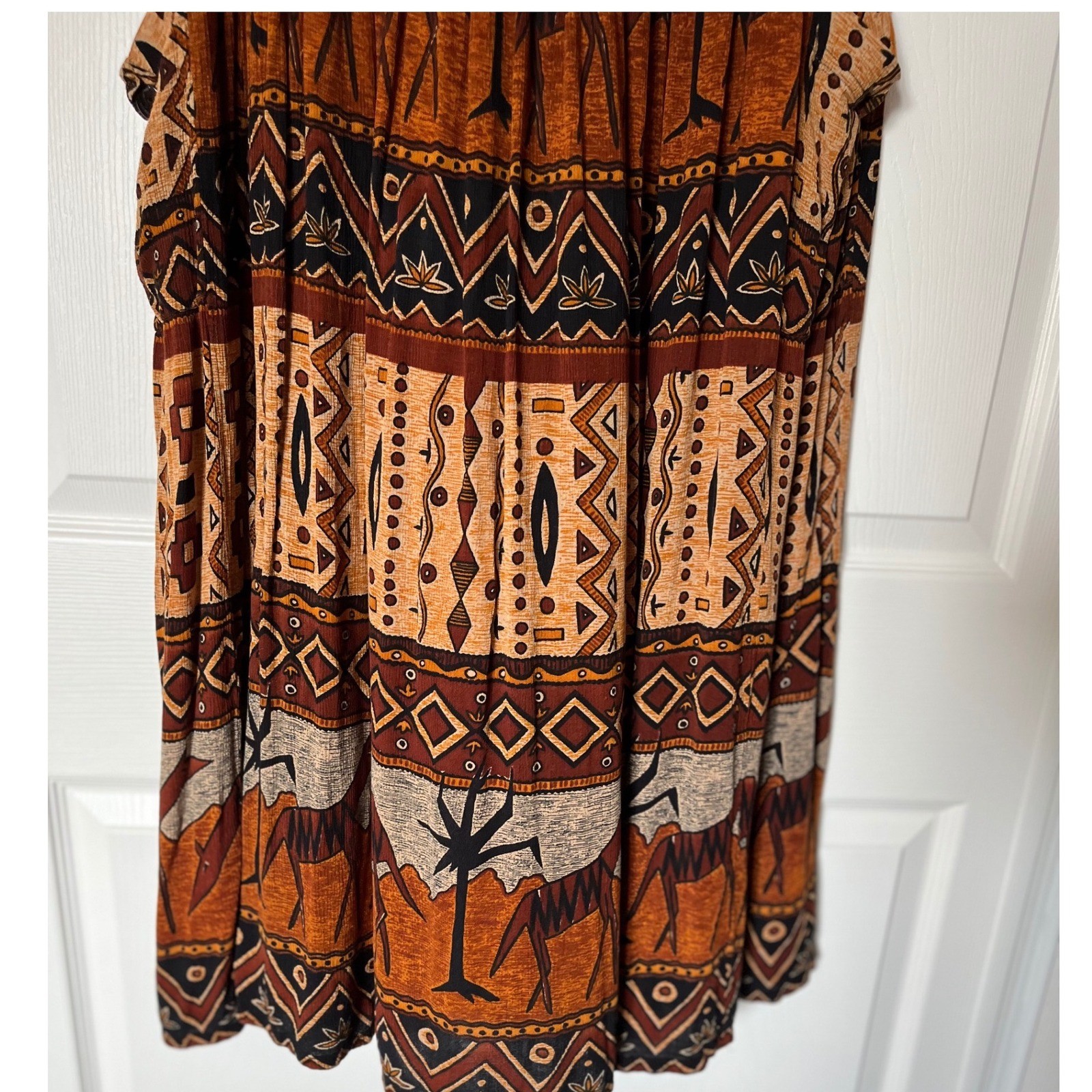 Bila Womens Tribal Print Sleeveless Maxi Dress Orange Brown Rayon Boho Large