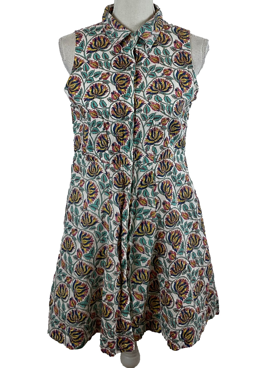 Livro Shirt Dress S White Mint Blue Pink Yellow Floral Button Front Sleeveless