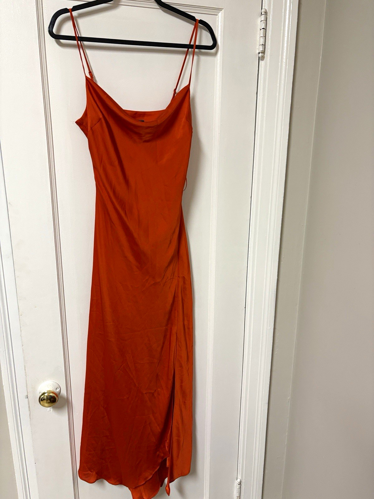 Express Orange Cowl Neck Maxi Slip Dress Spaghetti/Adjustable Straps Slit S