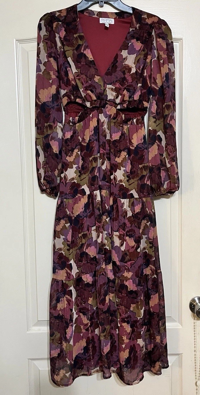 Sofia Jeans by Sofia Vergara Floral Midi Dress Women’s Small Long Sleeve Boho