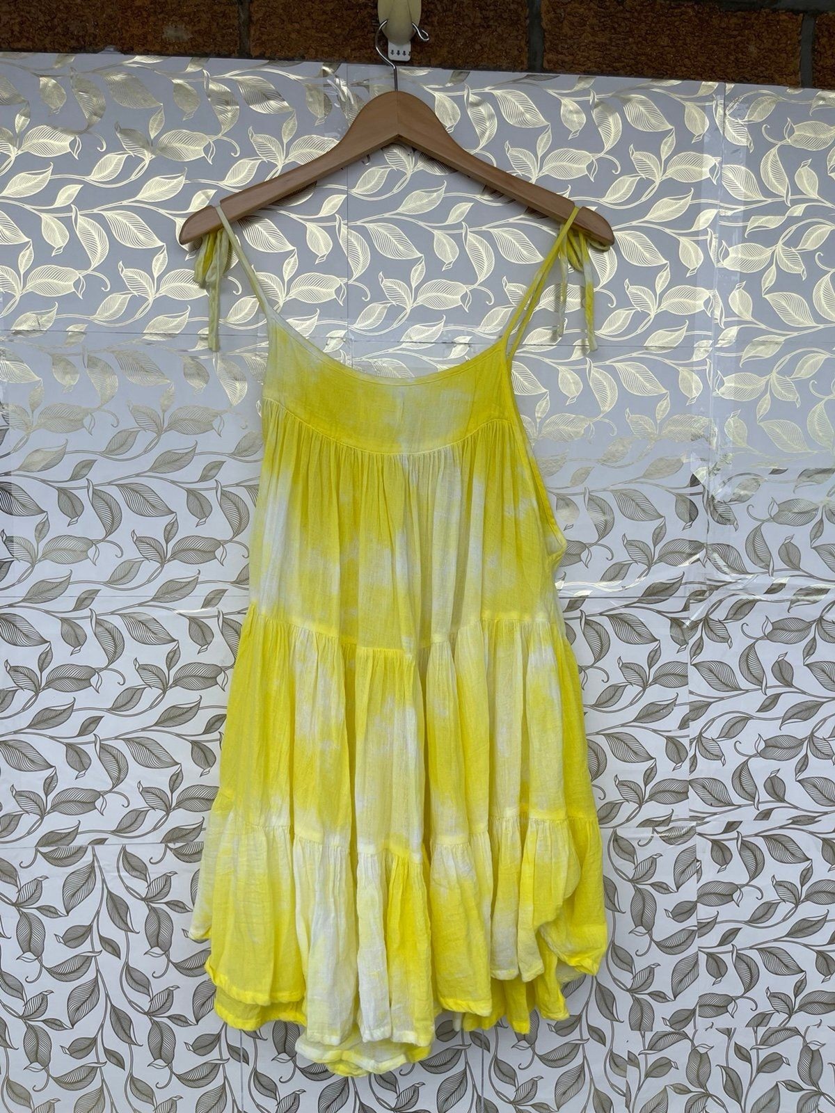 HONORINE Yellow Tie Dye Gauze Tiered Mini Dress XS Sun Dress Beach Bikini Cover