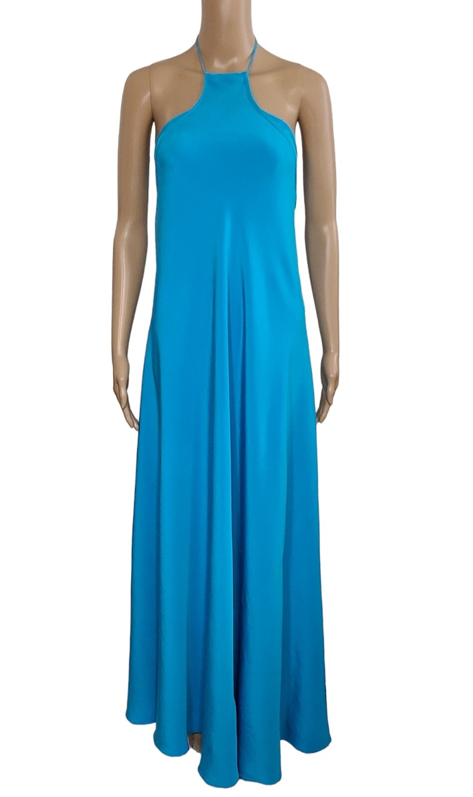 KAUFMANFRANCO Runway Collection Blue 100% Silk Halter Neck Sweeper Gown 2 $2850