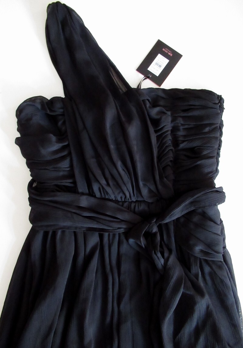 BNWT KATE MOSS TOPSHOP Black Chiffon One Shoulder Grecian Mini Dress UK Size 12