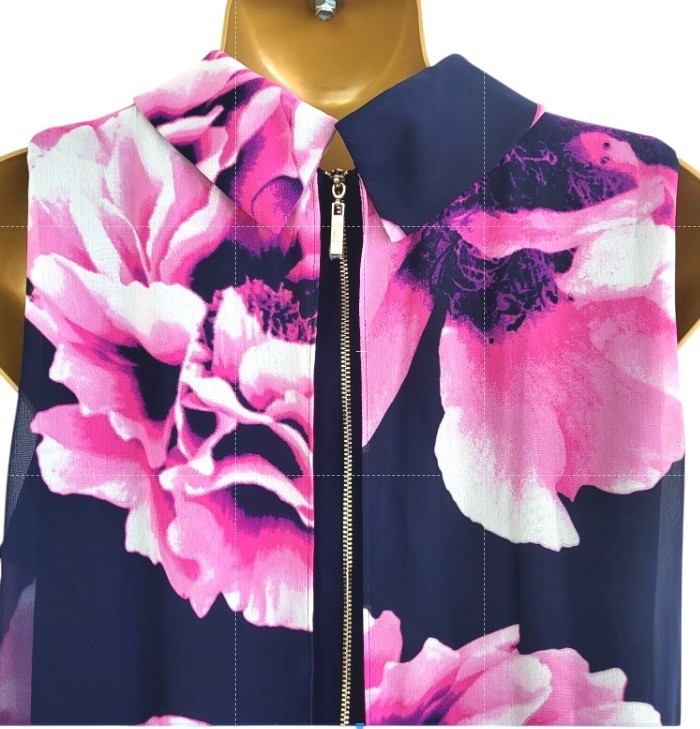 Eliza J Size 12 Multi-Colored Floral Chiffon Overlay Dress Back Zip Black Pink