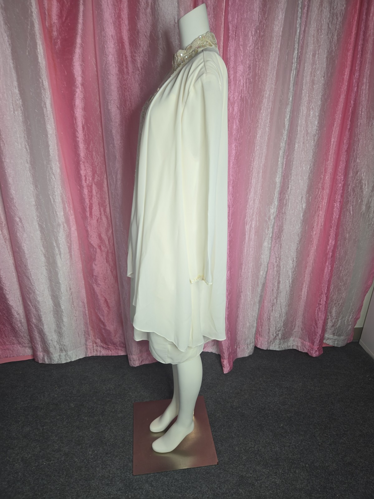 Patra Exquisite Ivory Beaded Sequin Flowy Evening Dress Size 14