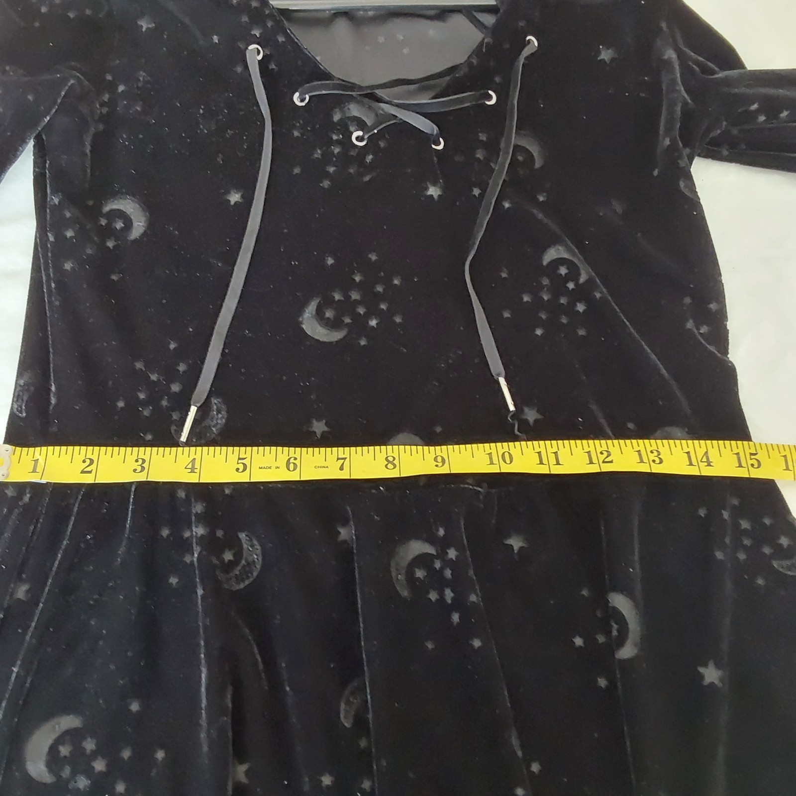 Spirit Halloween Black Velvet Celestial Witch Dress Hooded Whimsigoth Costume M