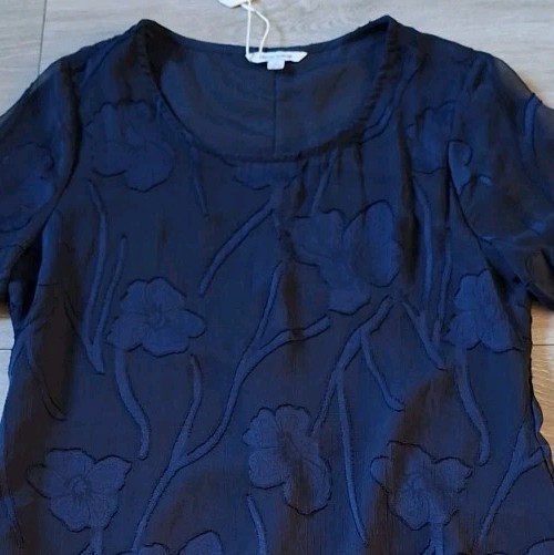 MSGLAMOR Dark Blue Sheer Applique Flared Dress BNWT Party Evening Party UK10/12