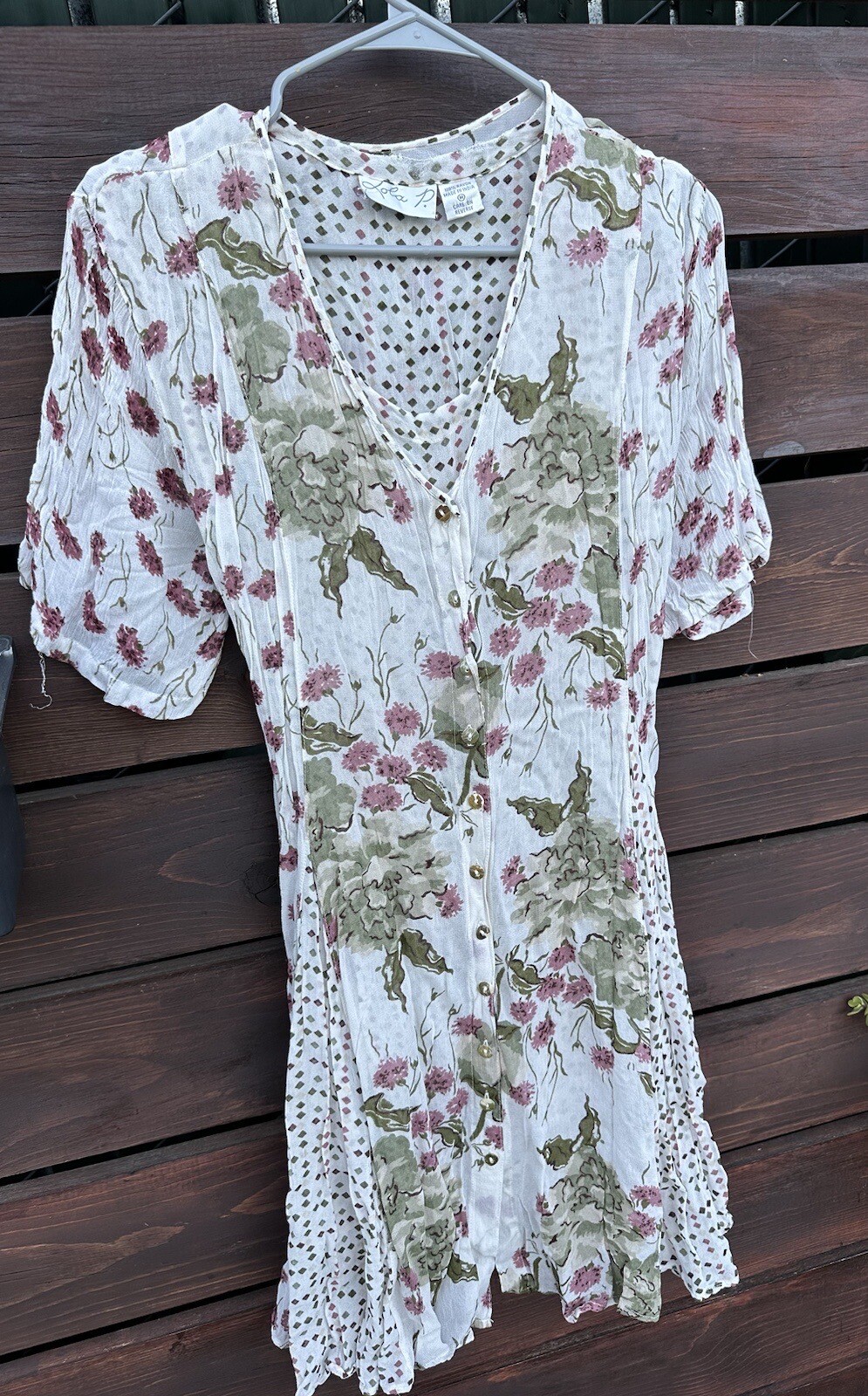 Vtg Lola P Dress Floral Layered Pleated Button Front Flow Pleated Size Medium