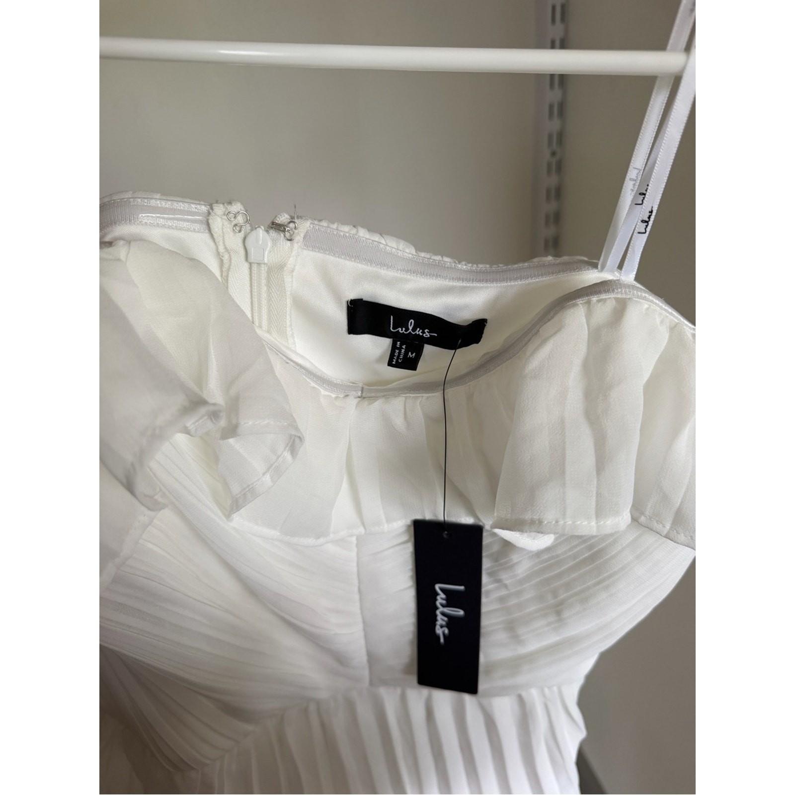 Lulu’s White Pleated Ruffle Strap Mini Dress