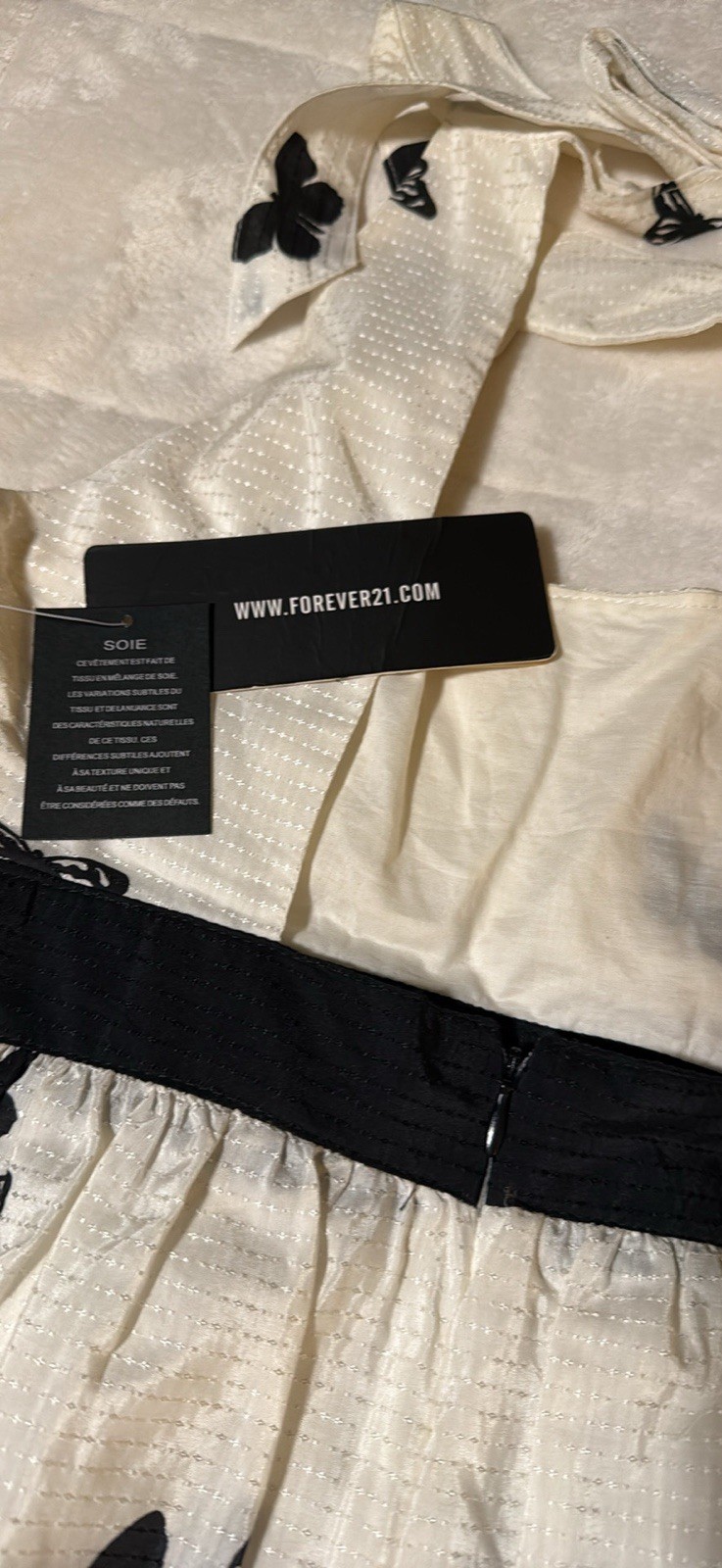 Forever 21 Butterfly Print Fit & Flare Dress L Square Neck Lined Zip