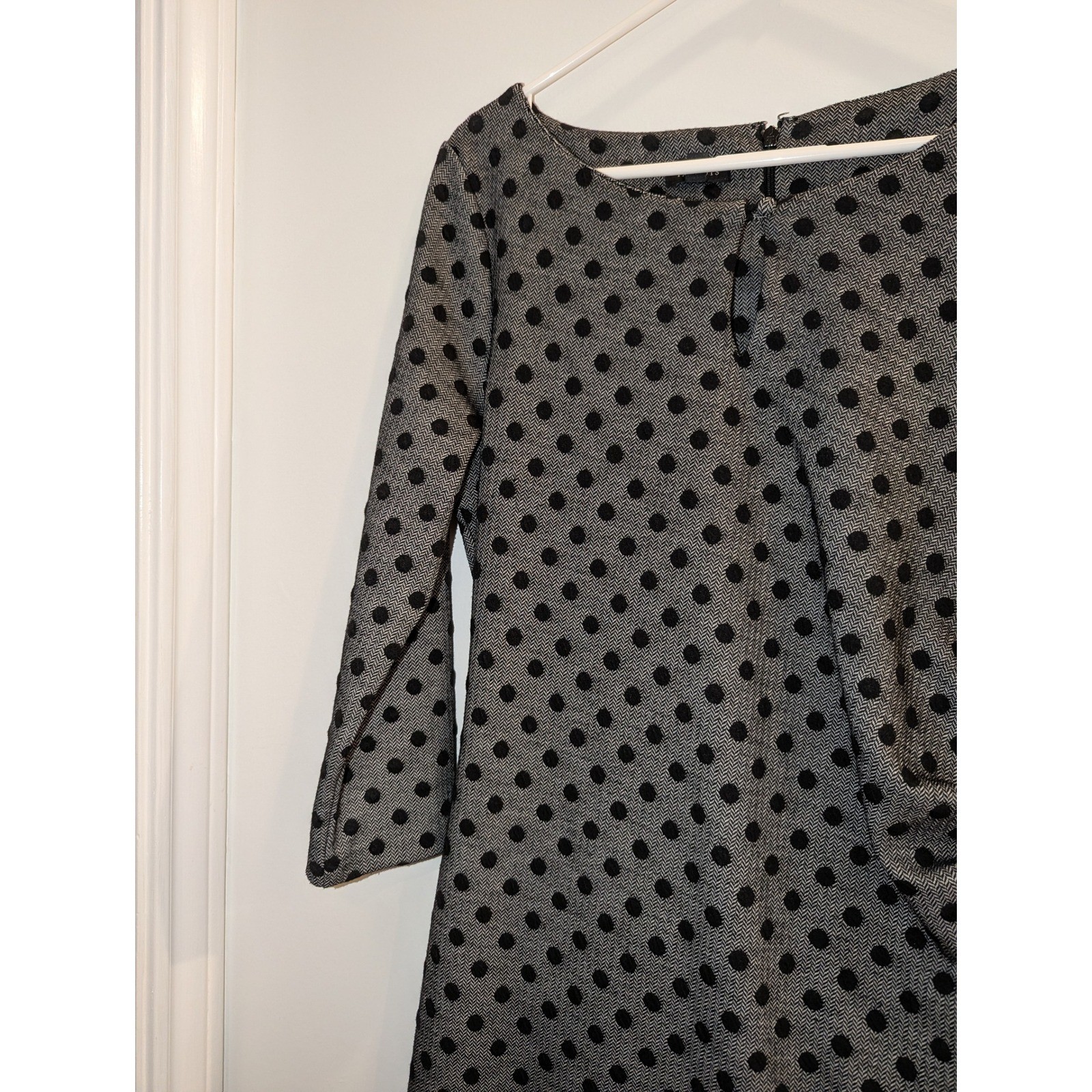 Talbots Black Polka Dot faux Wrap Dress 3/4 Sleeve Boat Neck Women’s Size M
