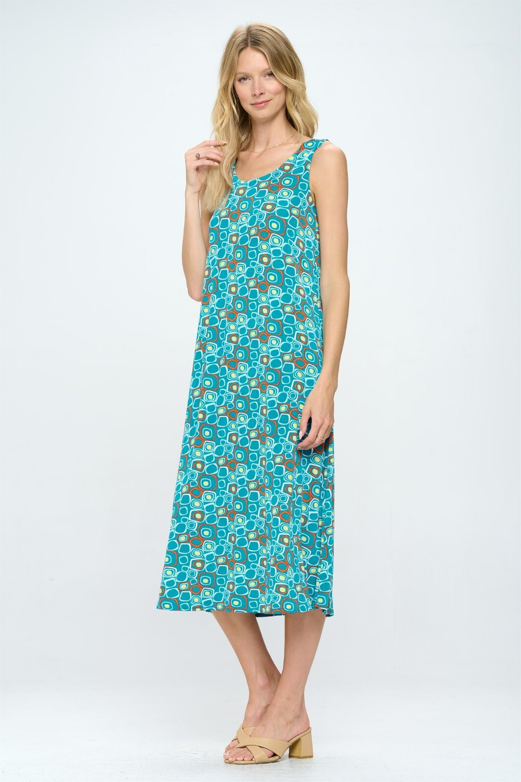 Travel Knit Dress, long A-Line Tank, Stretchy NO-IRON poly/span. #363