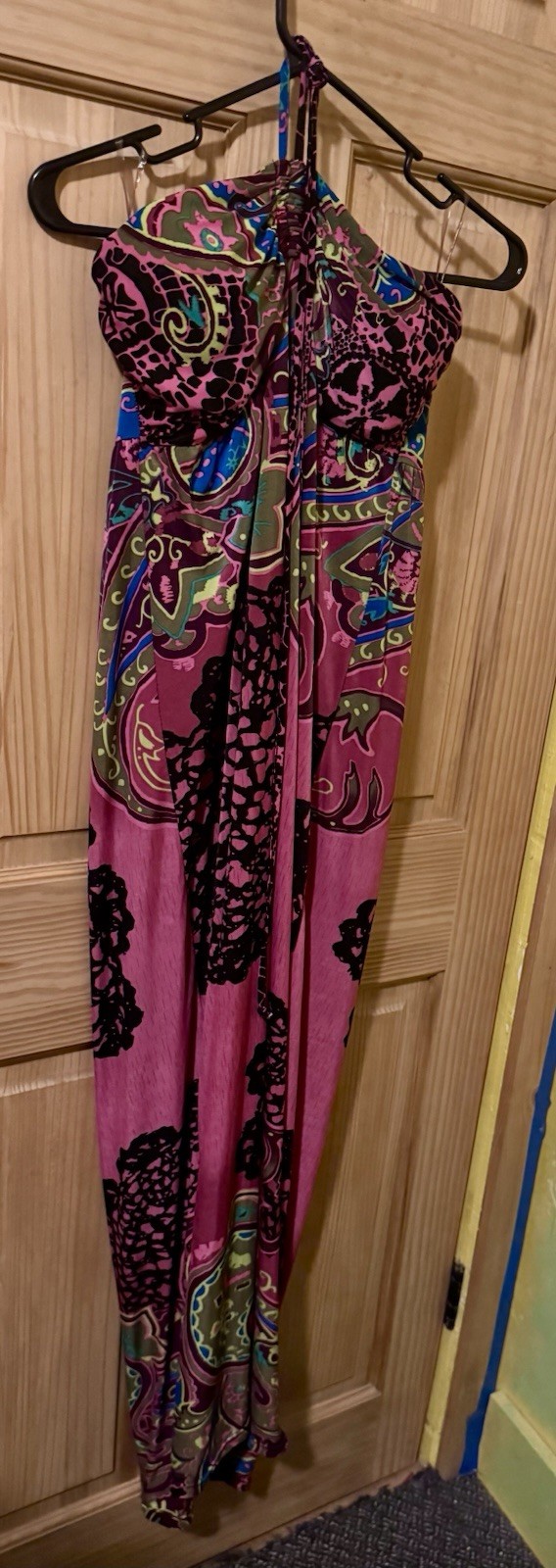 Boho Pink Paisley Halter Strapless Summer Party Beach Maxi Dress Boho Resort
