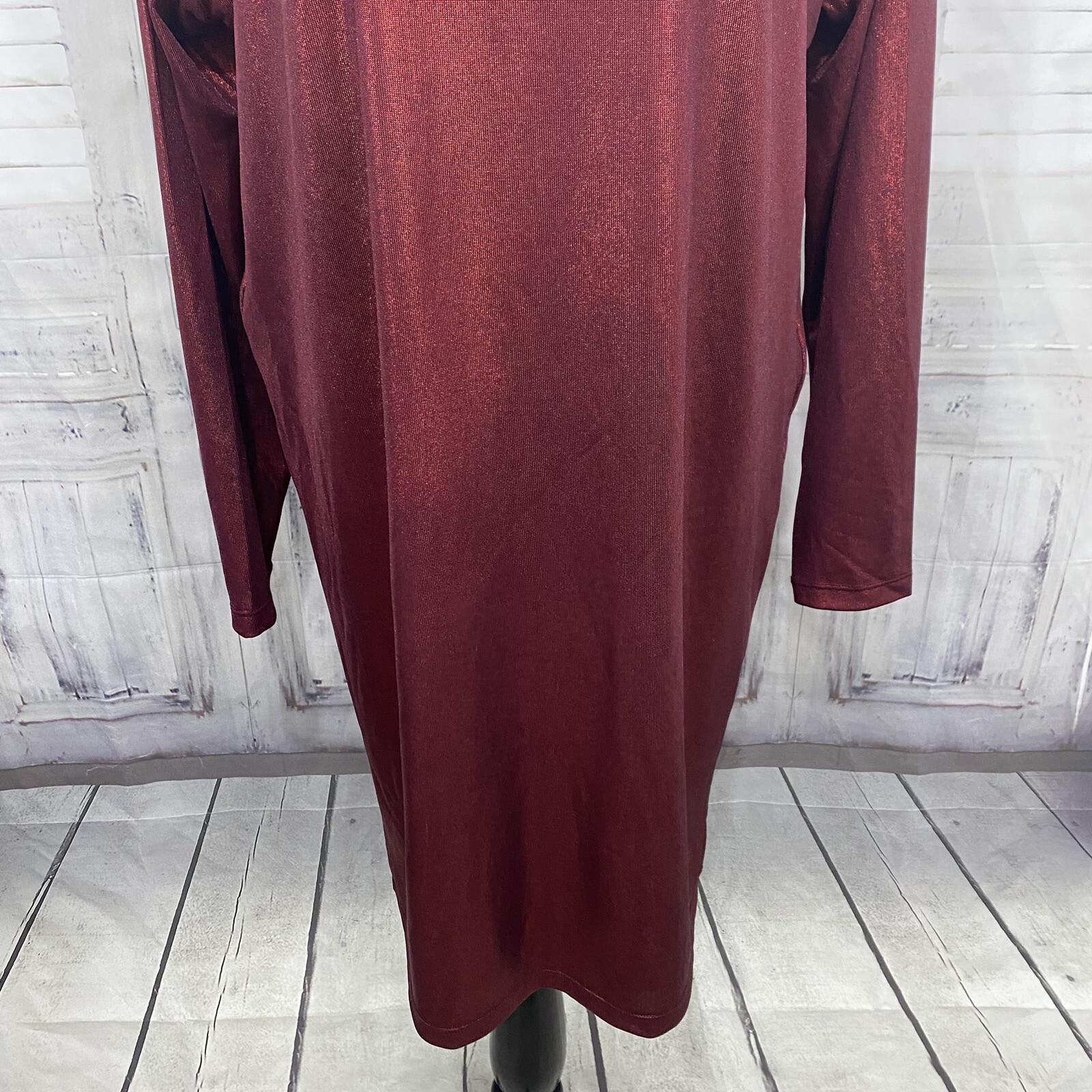 Ralph Lauren Large Solid Burgundy Red Shimmer Jersey Shift Dress Oversized B33