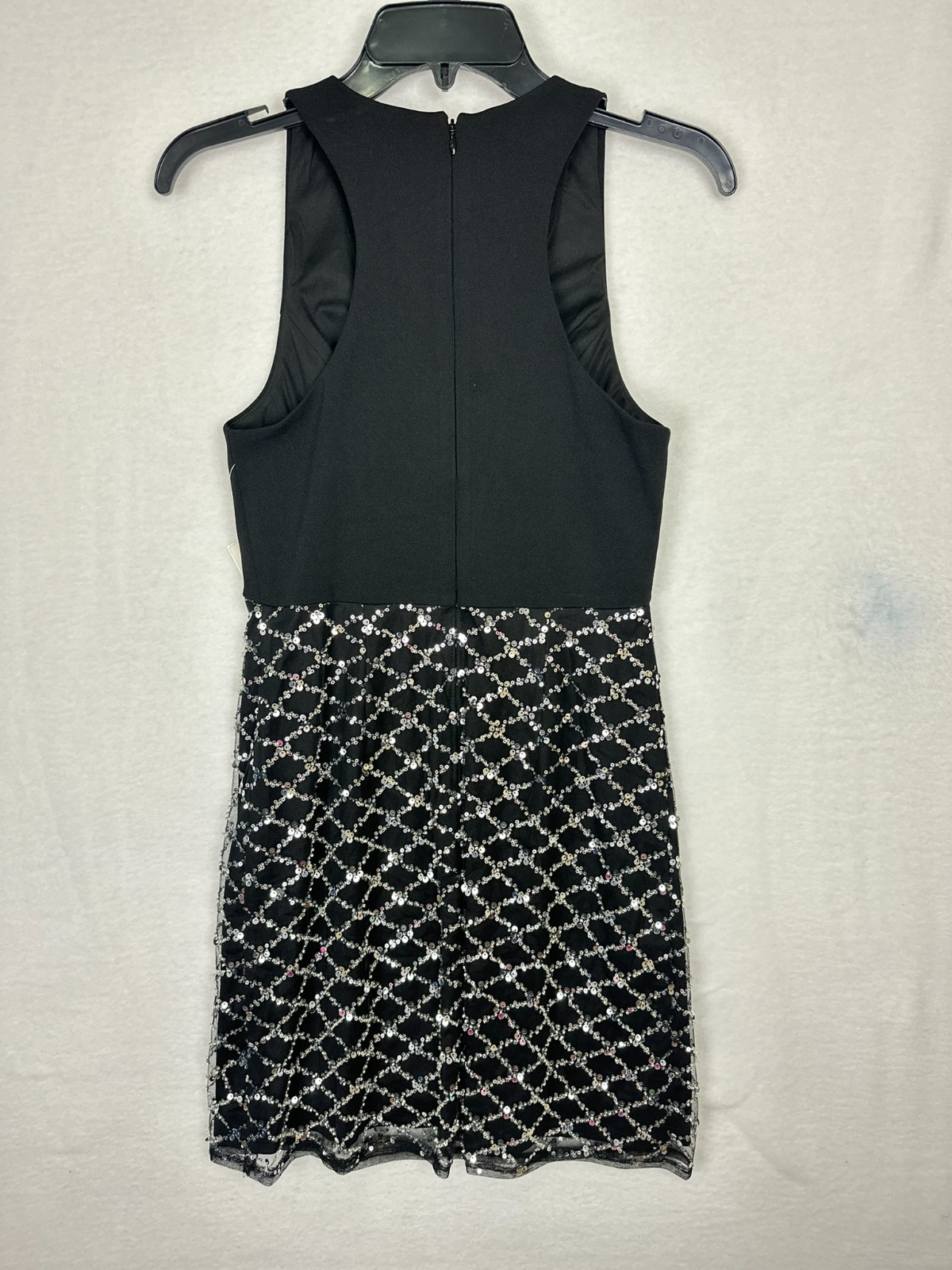 Adrianna Papell Mini Dress Black Silver Size 0 Sequined Rhinestone Bow NWT