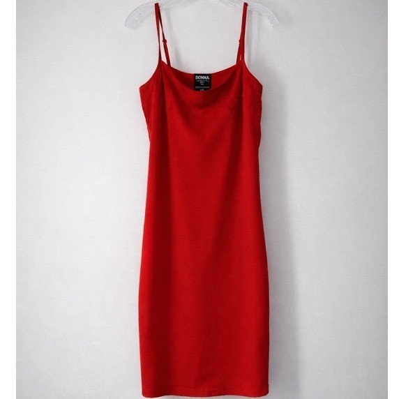 Donna Red Slip Dress Spaghetti Strap Bodycon Midi Medium Made in Canada