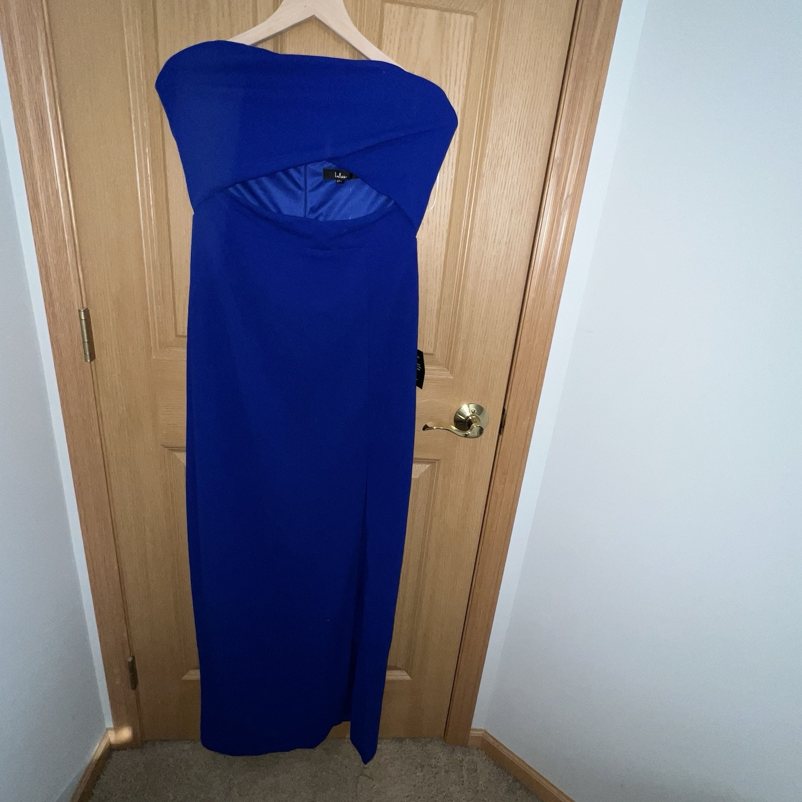 Lulus Extravagant Persona Blue Strapless Cutout Column Maxi Dress Large NWT