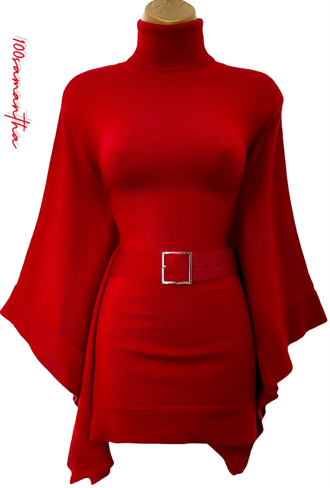 Karen Millen 3 UK 12 14 VINTAGE BELTED WOOL CAPE PONCHO JUMPER IN RED