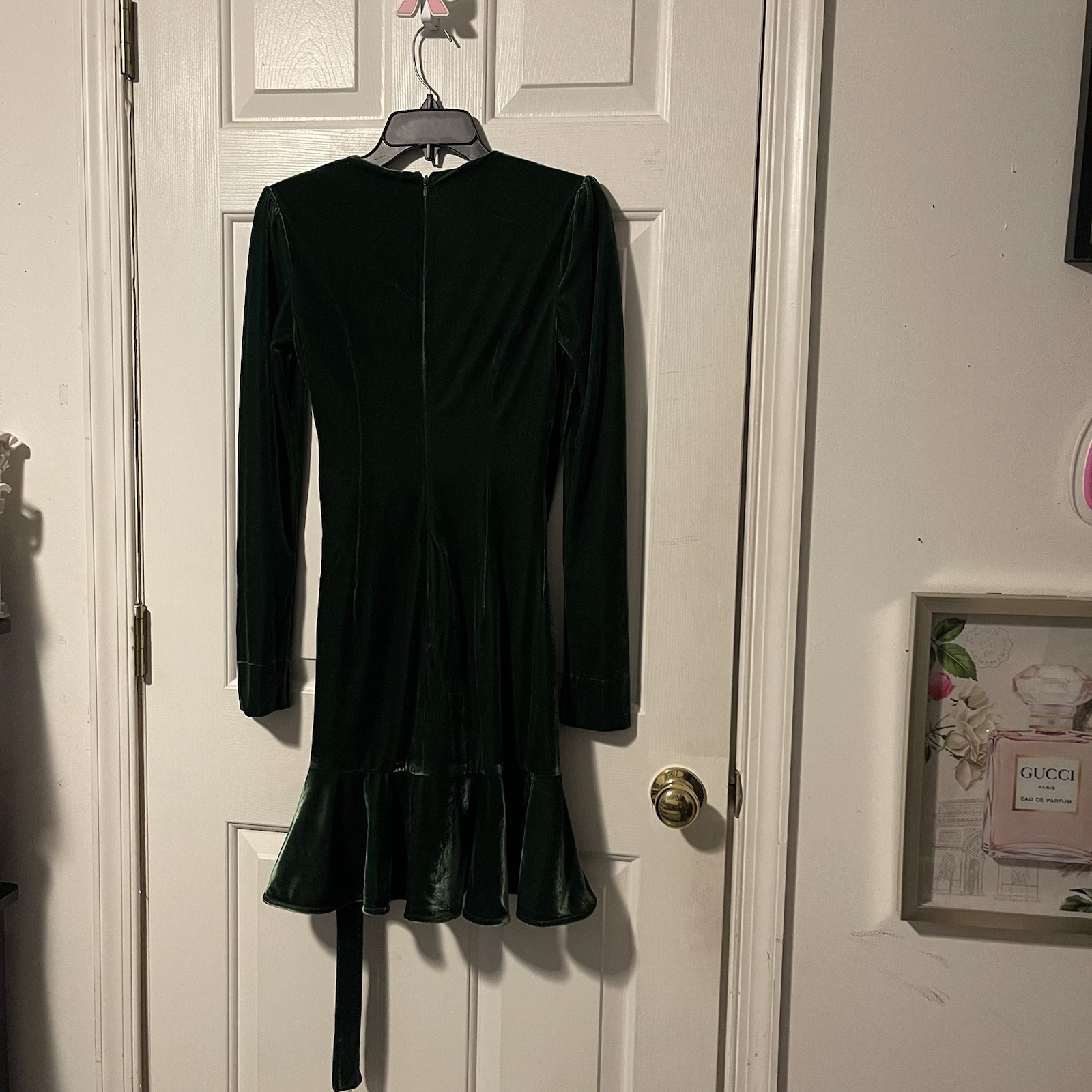 NWT Bardot Keala Velour Wrap Mini Dress Green XS US 2 Long Sleeve Cocktail $139